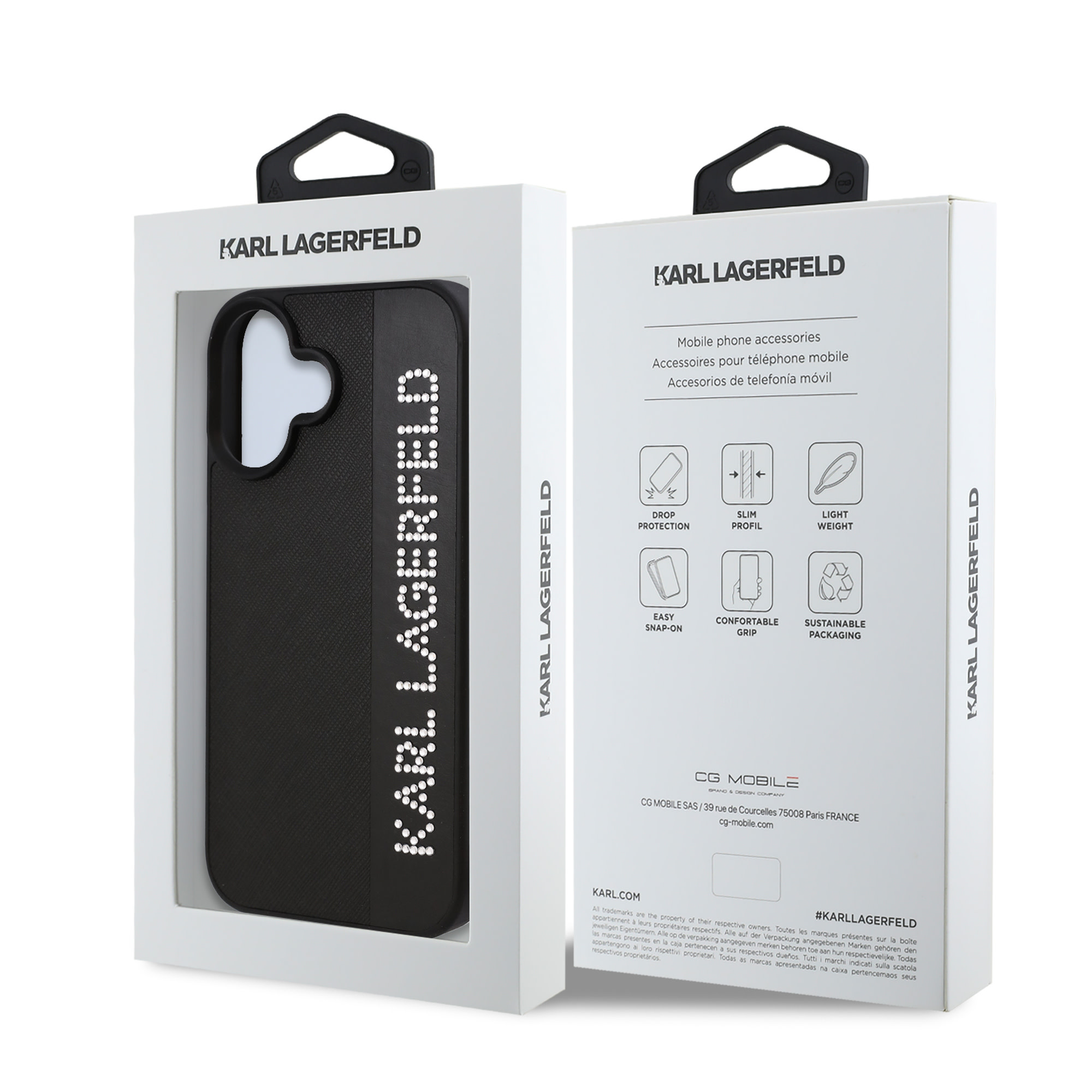 Karl Lagerfeld iPhone 16 hoesje Saffiano rhinestones and charm - Zwart - detail 6