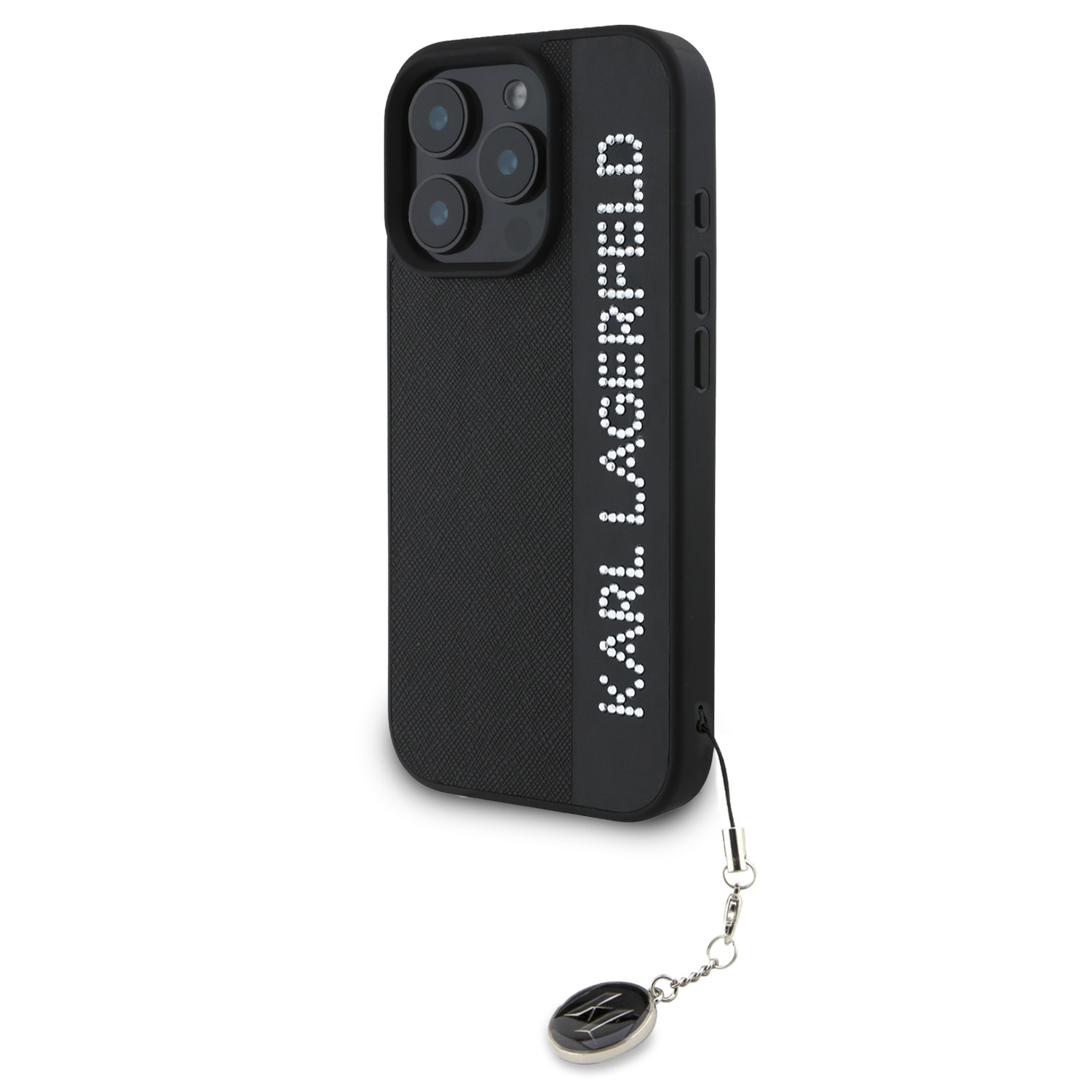 Karl Lagerfeld iPhone 16 Pro Max hoesje Saffiano rhinestones and charm - Zwart - detail 1