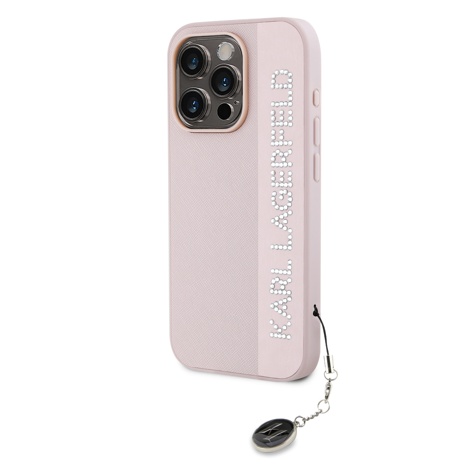 Karl Lagerfeld iPhone 16 Pro Max hoesje Saffiano rhinestones and charm - Roze - detail 1