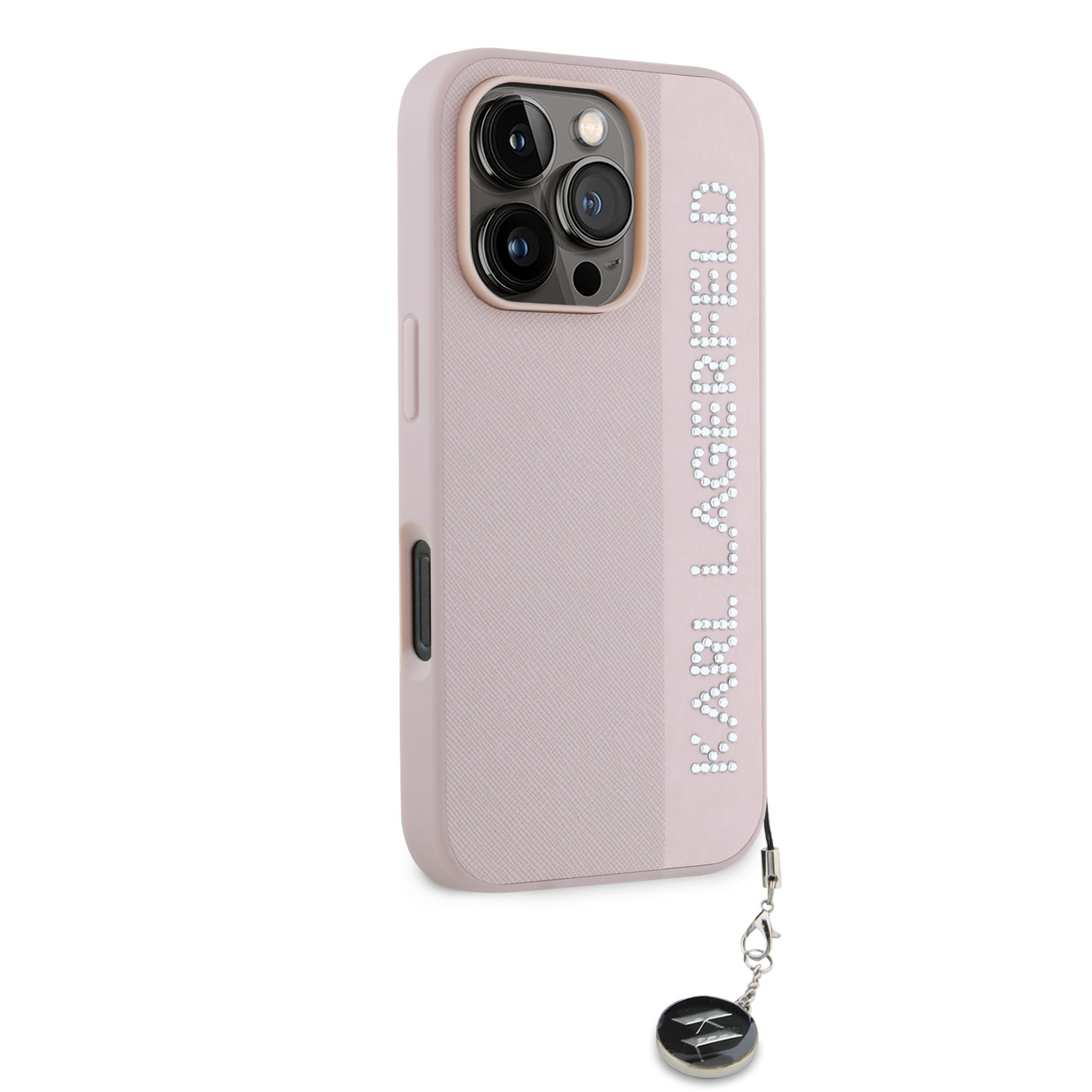 Karl Lagerfeld iPhone 16 Pro Max hoesje Saffiano rhinestones and charm - Roze - detail 3