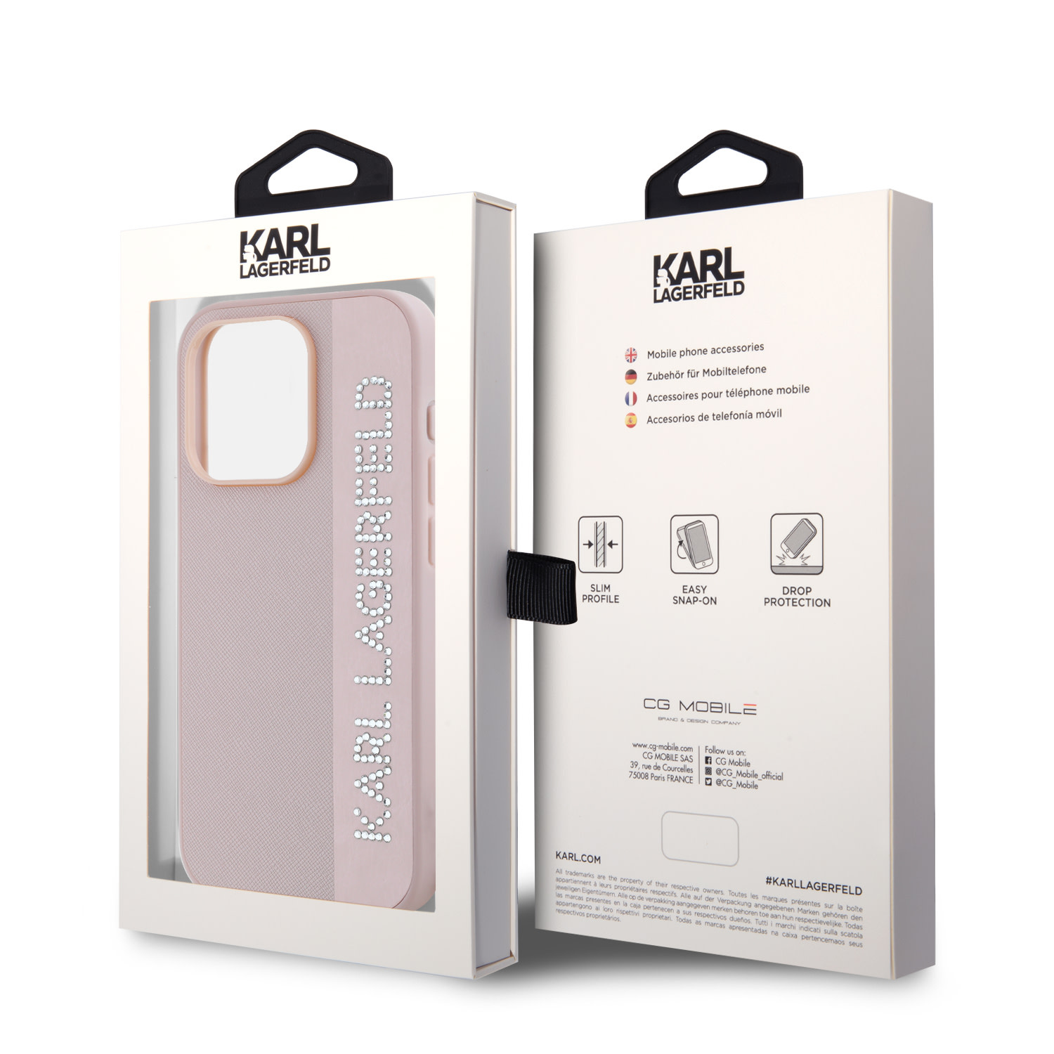 Karl Lagerfeld iPhone 16 Pro Max hoesje Saffiano rhinestones and charm - Roze - detail 7
