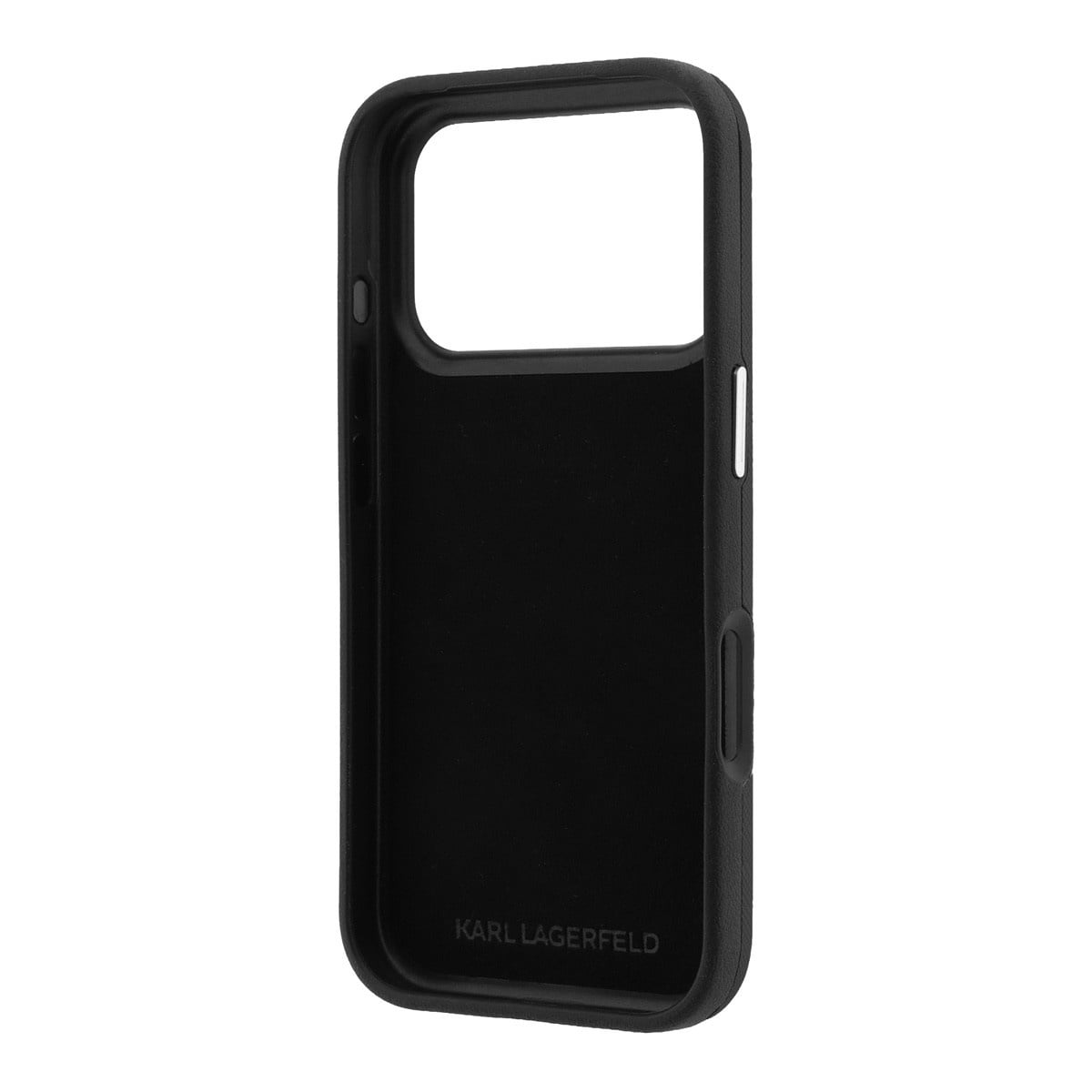 Karl iPhone 18 Pro Case hard shell - SW - PU - Saffiano - K&C Heads pins - logo Zwart - detail 6