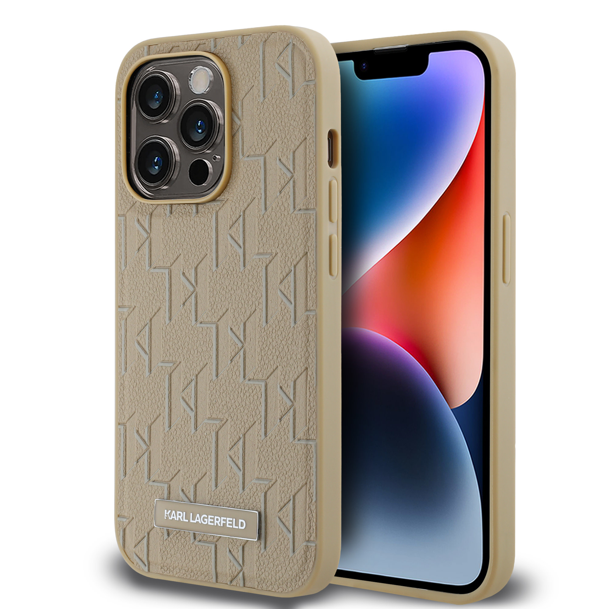 Karl Lagerfeld iPhone 14 Pro hoesje Magsafe pu - hot stamp - Beige - productfoto