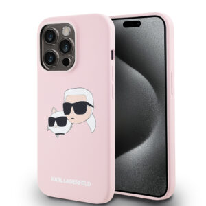 Karl Lagerfeld iPhone 14 Pro hoesje Magsafe - double heads print - Roze - productfoto