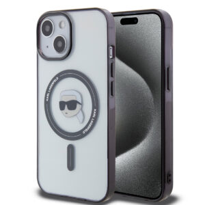 Karl Lagerfeld iPhone 15 Plus Hardcase hoesje - Magsafe compatible - Karl's Head - Transparant - productfoto