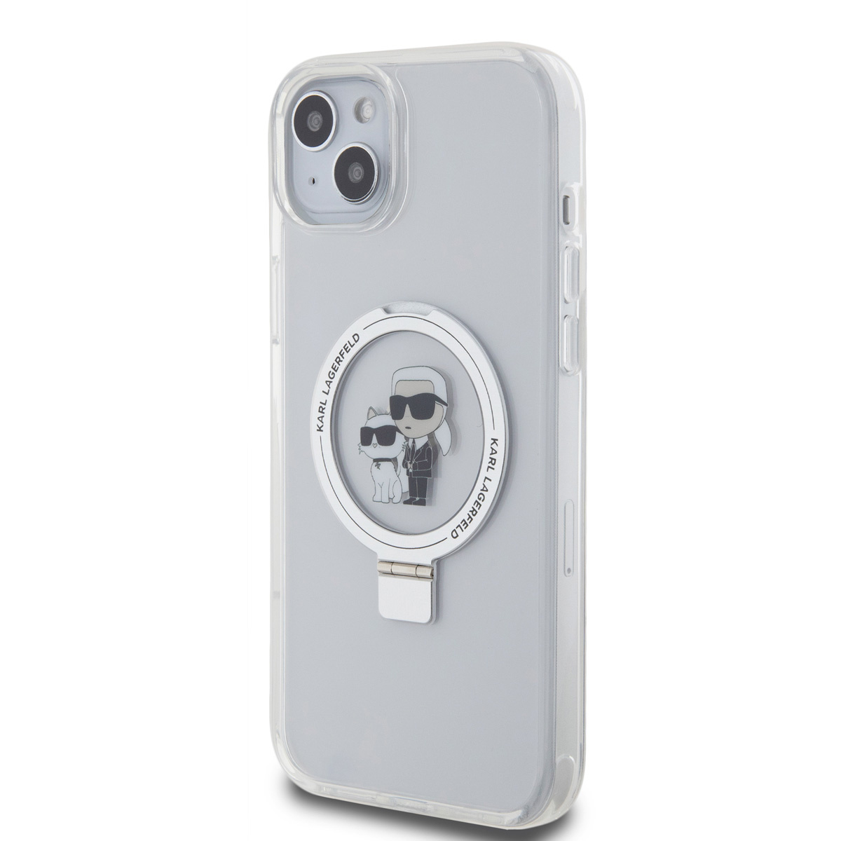Karl Lagerfeld iPhone 15 Plus Hardcase hoesje - Magsafe compatible - Ringstand - K&C - Wit - detail 1