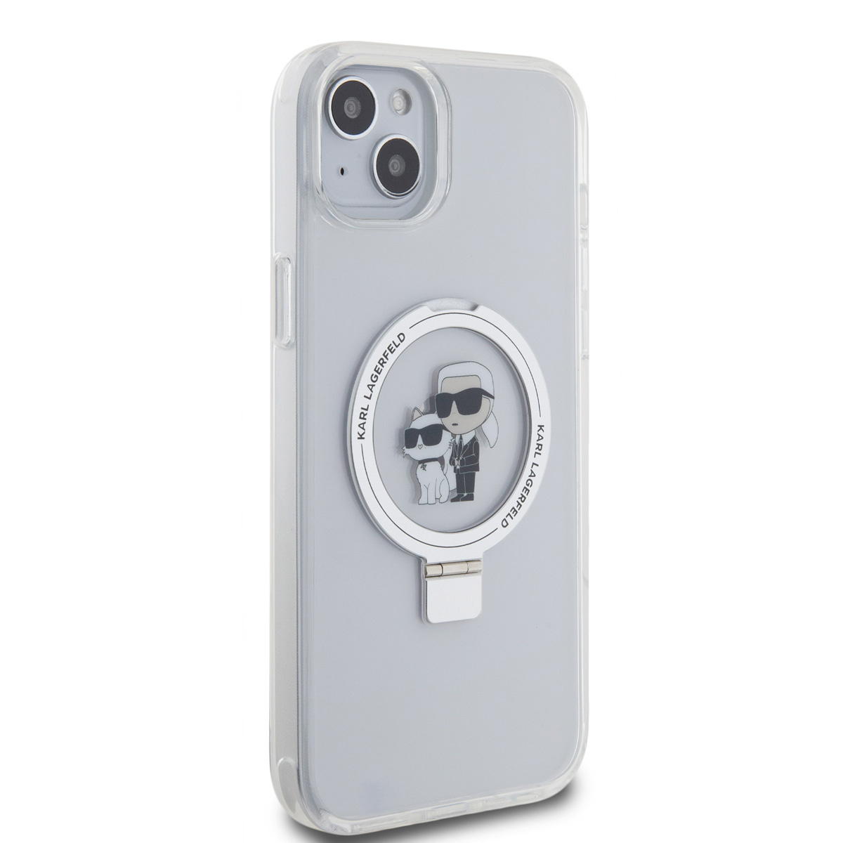 Karl Lagerfeld iPhone 15 Plus Hardcase hoesje - Magsafe compatible - Ringstand - K&C - Wit - detail 3