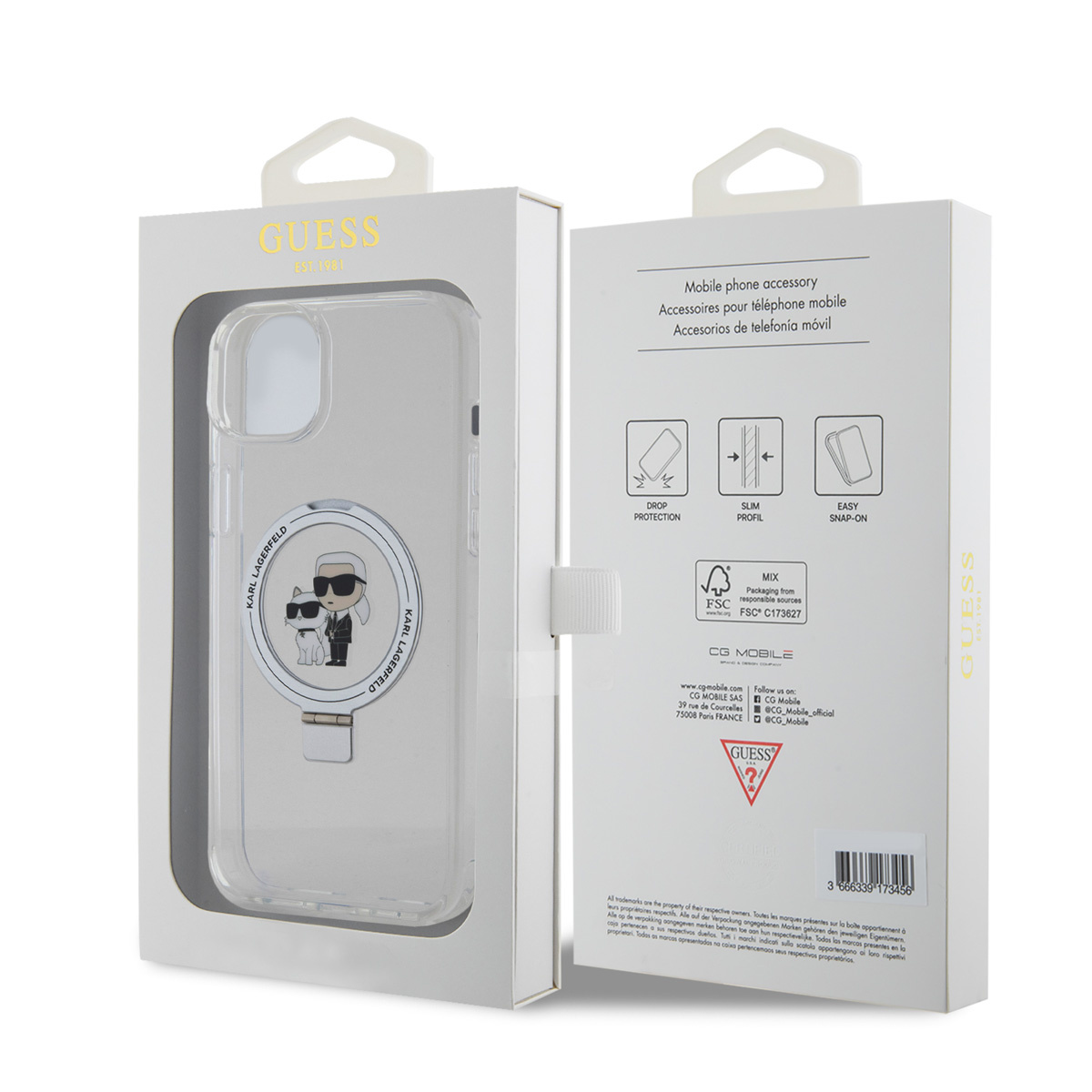 Karl Lagerfeld iPhone 15 Plus Hardcase hoesje - Magsafe compatible - Ringstand - K&C - Wit - detail 7