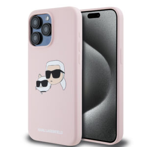 Karl Lagerfeld iPhone 15 Pro Max hoesje Magsafe - double heads print - Roze - productfoto