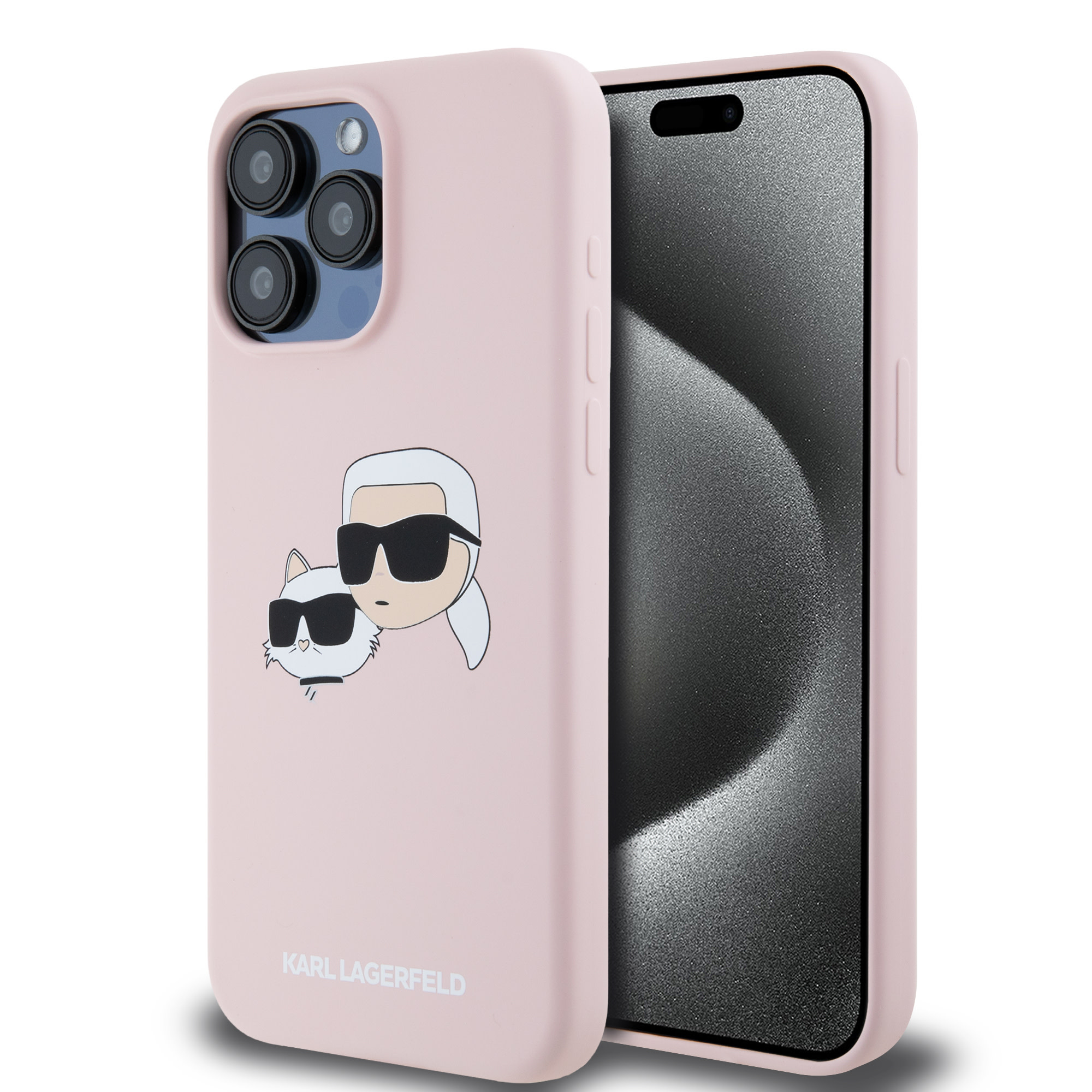 Karl Lagerfeld iPhone 15 Pro Max hoesje Magsafe - double heads print - Roze - productfoto