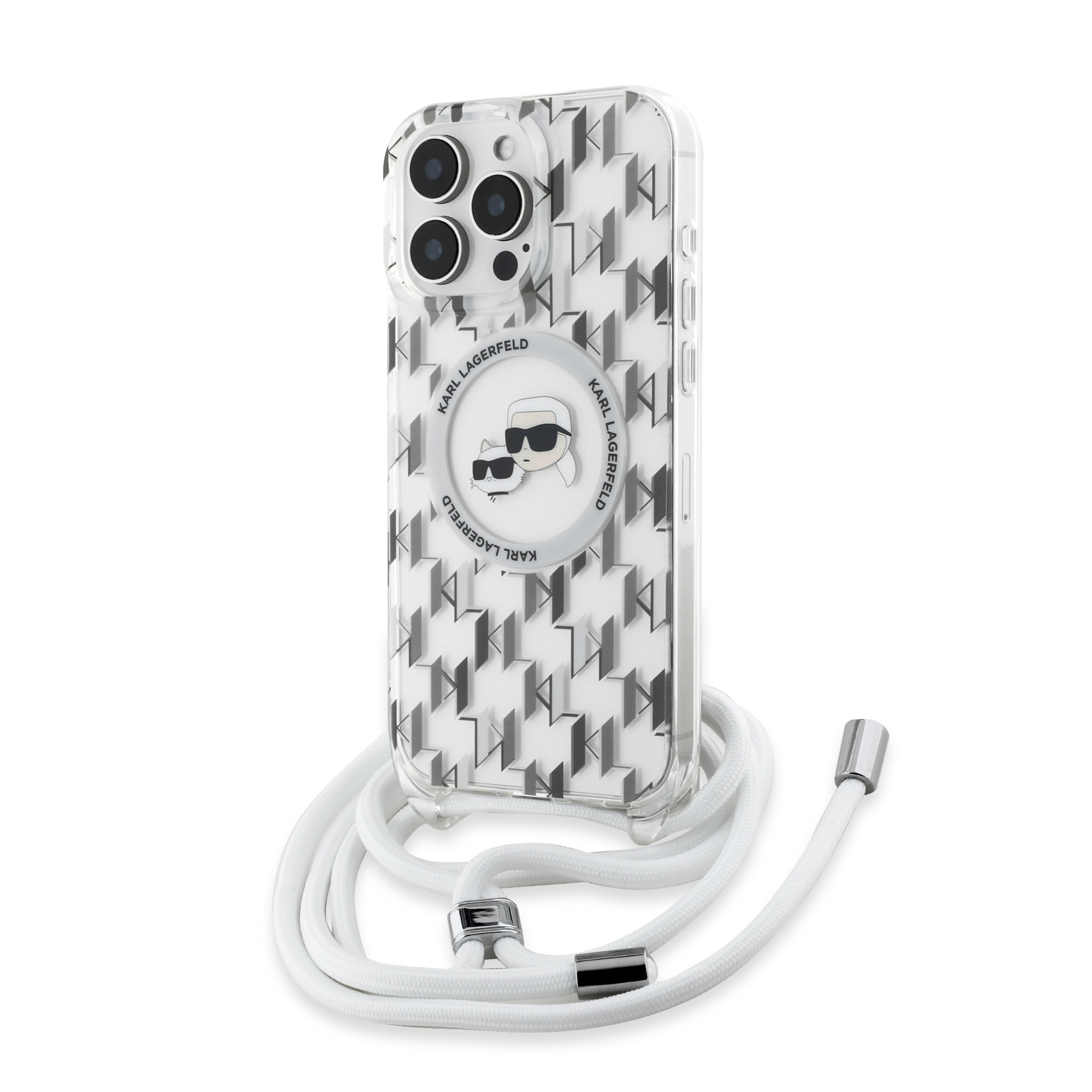 Karl Lagerfeld iPhone 16 Pro hoesje Magsafe IML KC heads - cord - Transparant - detail 1