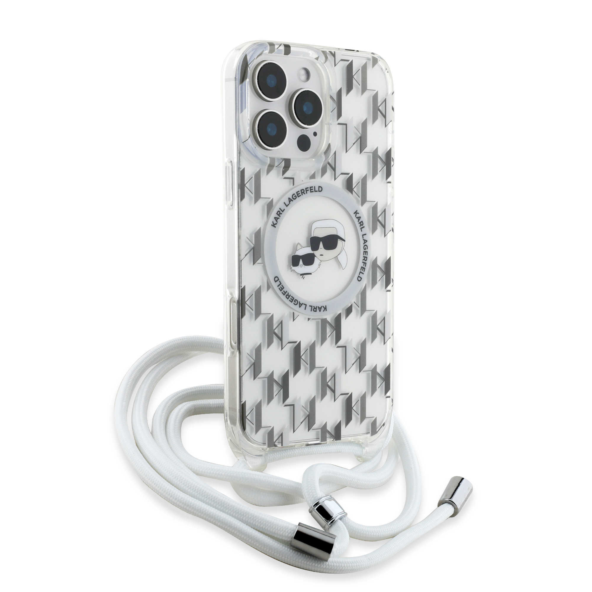 Karl Lagerfeld iPhone 16 Pro hoesje Magsafe IML KC heads - cord - Transparant - detail 2