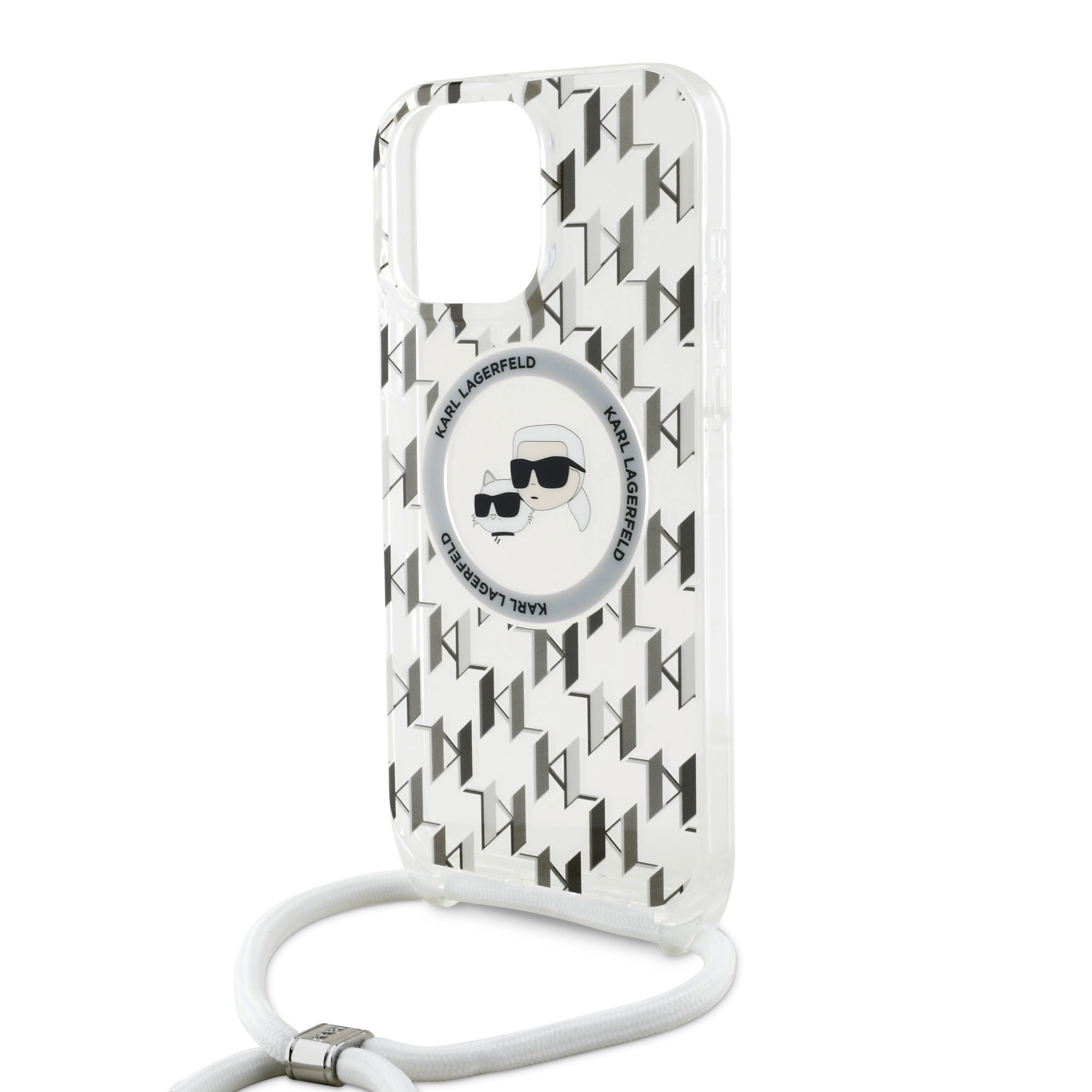 Karl Lagerfeld iPhone 16 Pro hoesje Magsafe IML KC heads - cord - Transparant - detail 3
