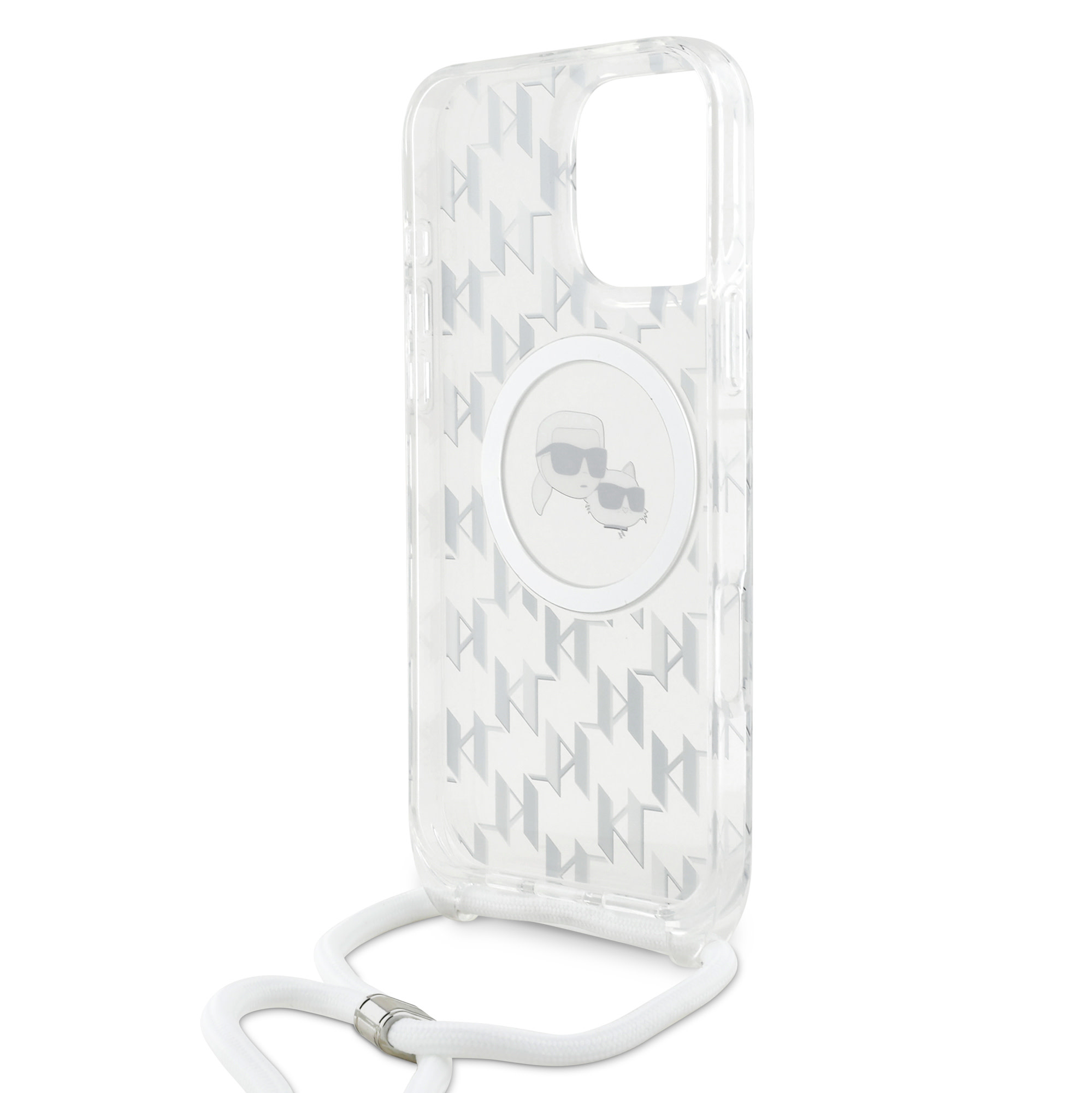 Karl Lagerfeld iPhone 16 Pro hoesje Magsafe IML KC heads - cord - Transparant - detail 5