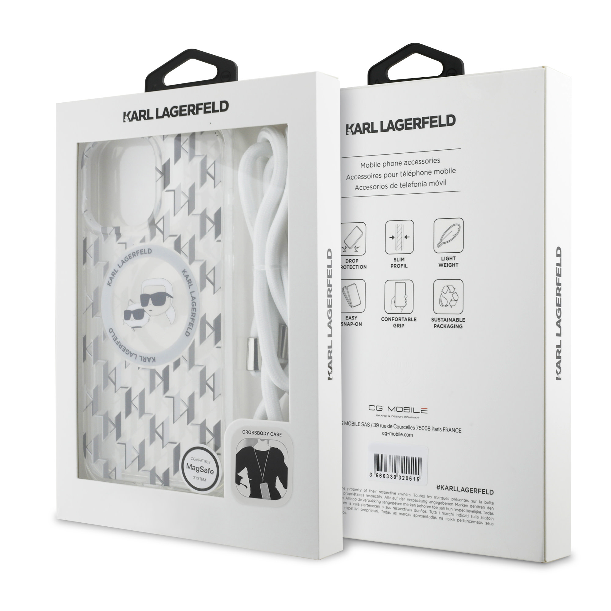 Karl Lagerfeld iPhone 16 Pro hoesje Magsafe IML KC heads - cord - Transparant - detail 6