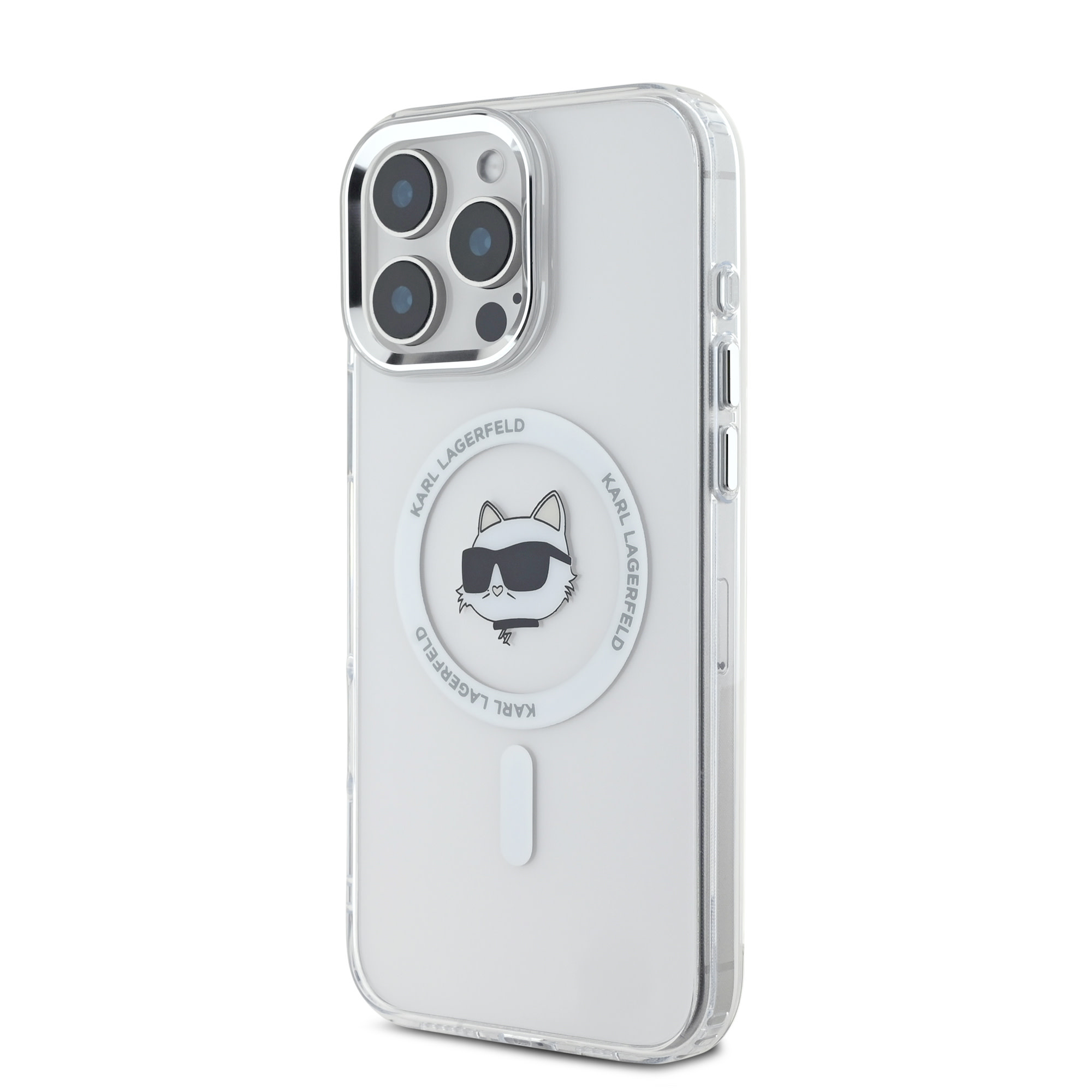 Karl Lagerfeld iPhone 16 Pro hoesje Magsafe IML metal choupette head - Wit - detail 1