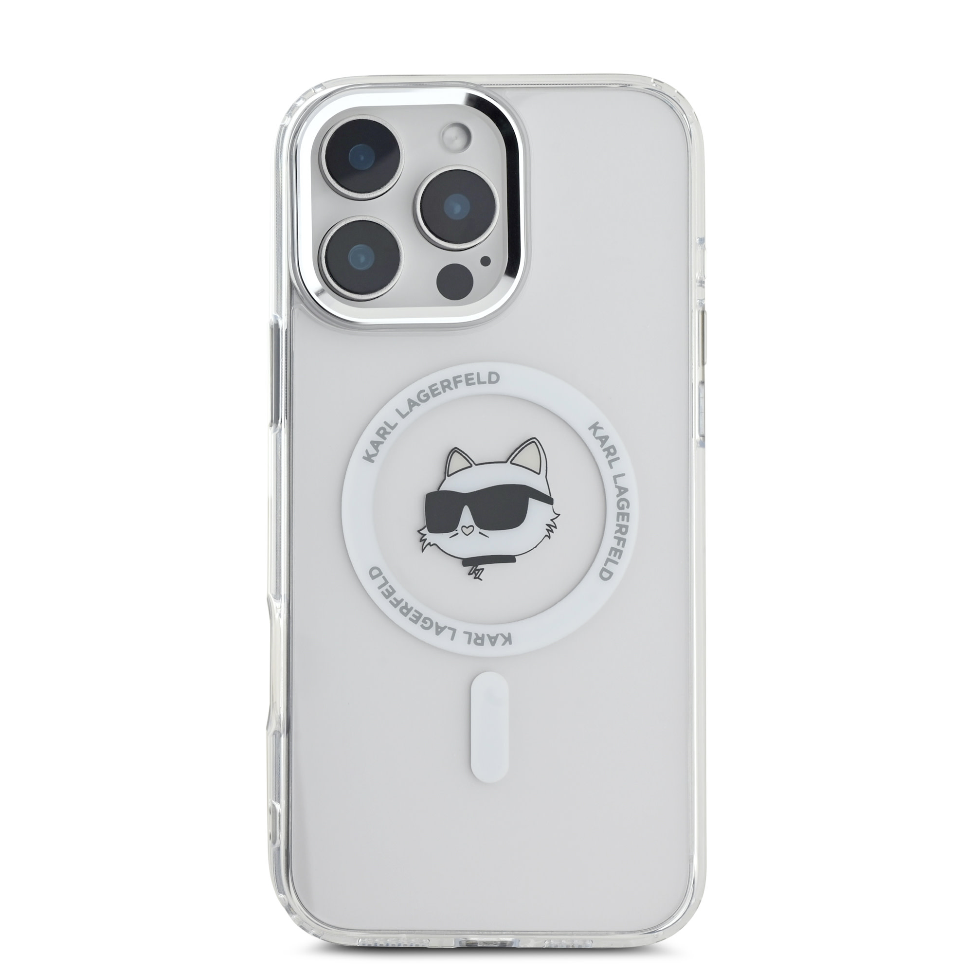Karl Lagerfeld iPhone 16 Pro hoesje Magsafe IML metal choupette head - Wit - detail 2