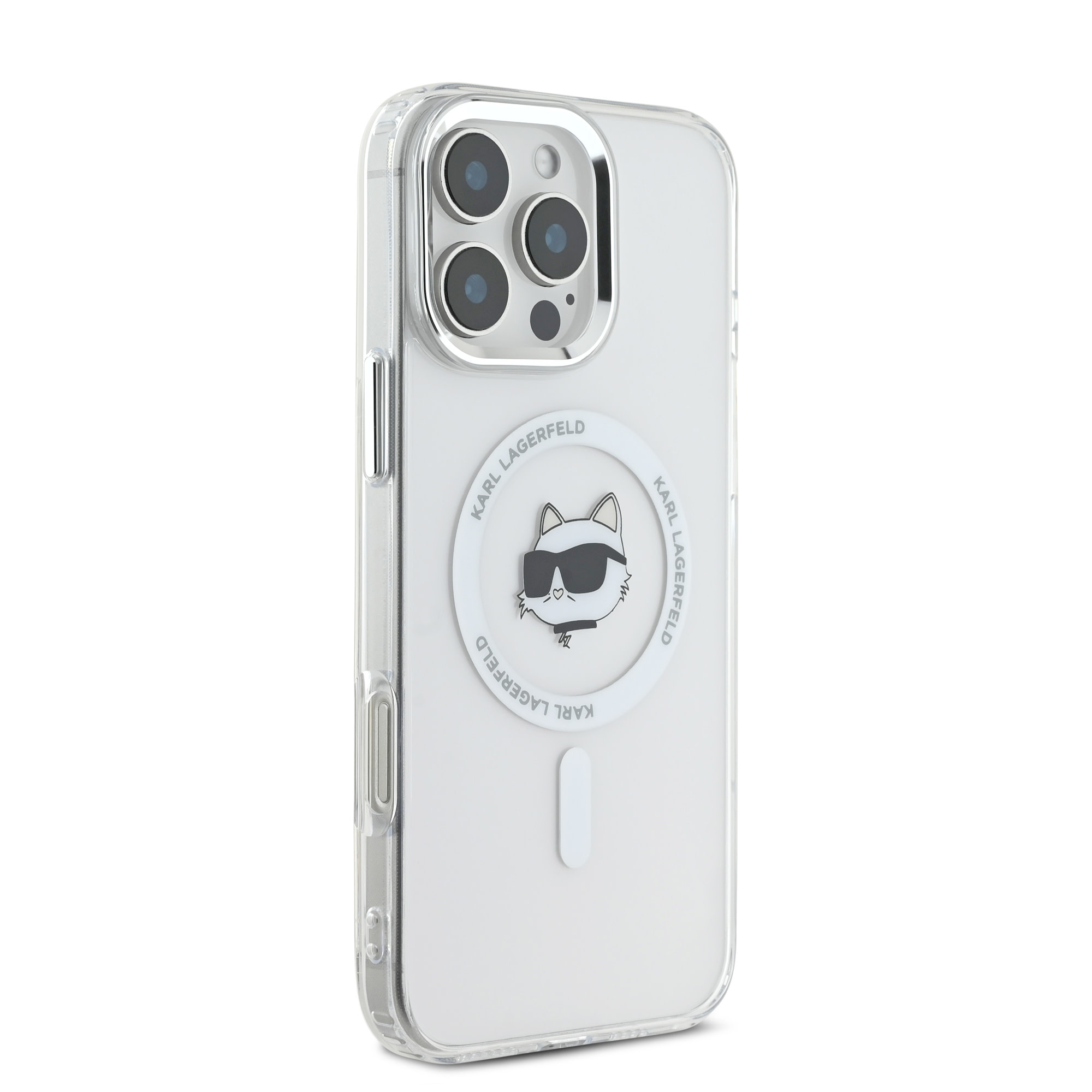 Karl Lagerfeld iPhone 16 Pro hoesje Magsafe IML metal choupette head - Wit - detail 3