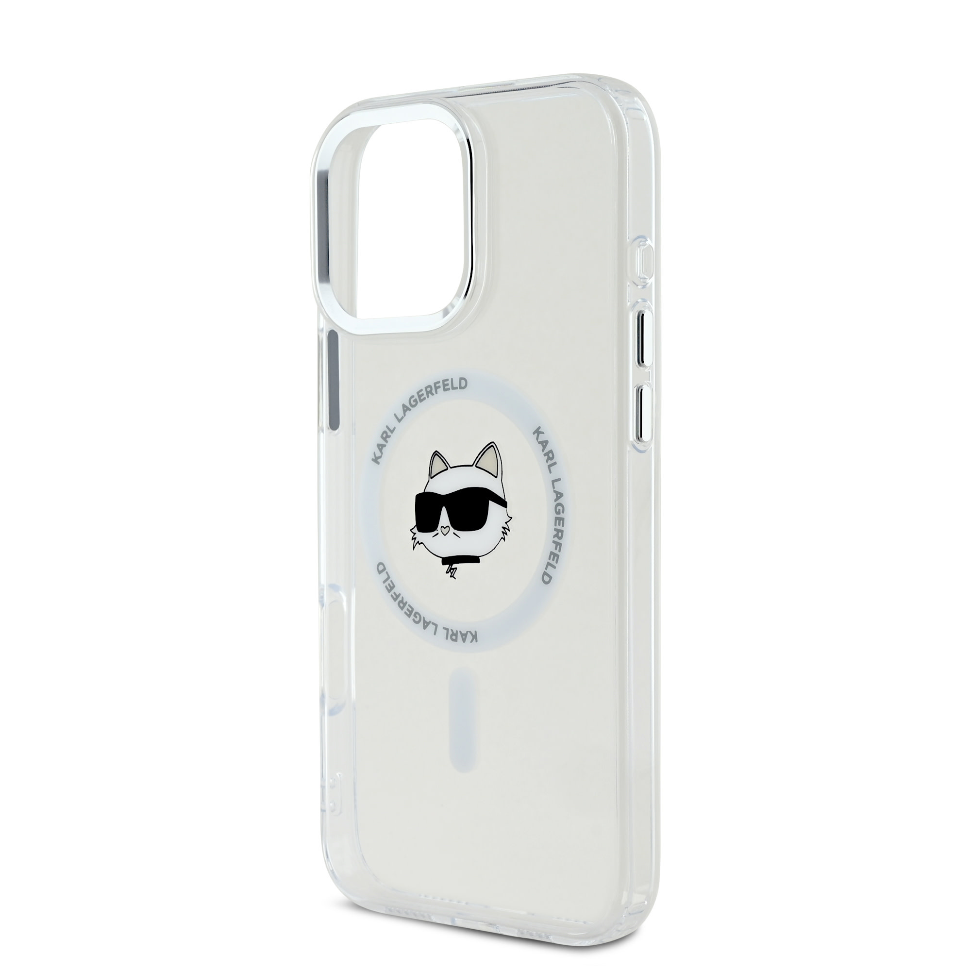 Karl Lagerfeld iPhone 16 Pro hoesje Magsafe IML metal choupette head - Wit - detail 4