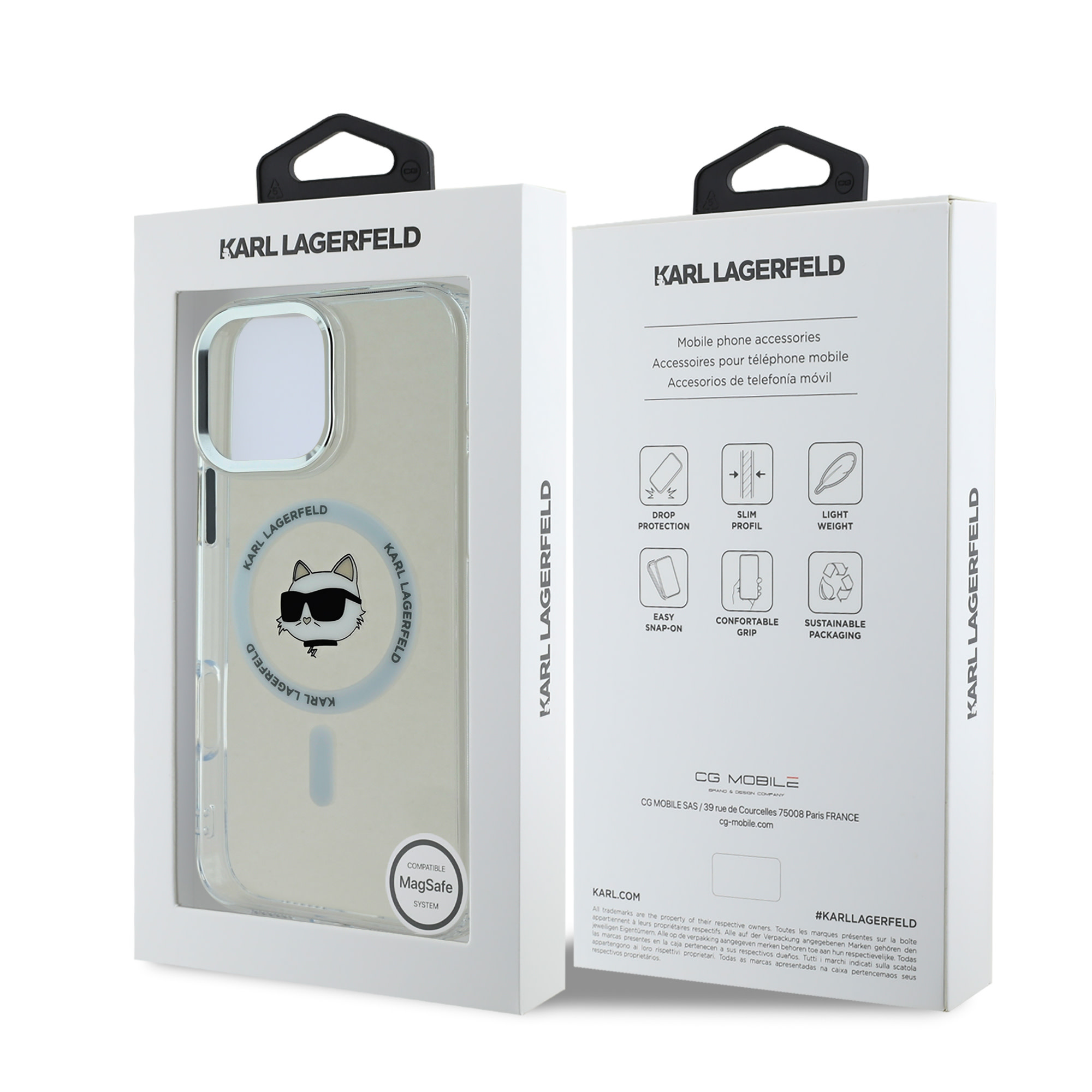 Karl Lagerfeld iPhone 16 Pro hoesje Magsafe IML metal choupette head - Wit - detail 7