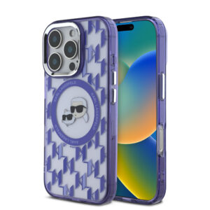 Karl Lagerfeld iPhone 16 Pro hoesje Magsafe IML metal monogram kc - Paars - productfoto