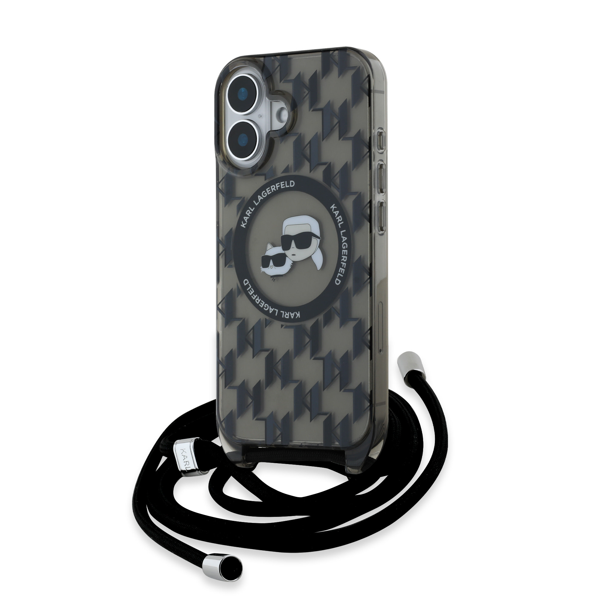 Karl Lagerfeld iPhone 16 hoesje Magsafe IML KC heads - cord - Zwart - detail 1