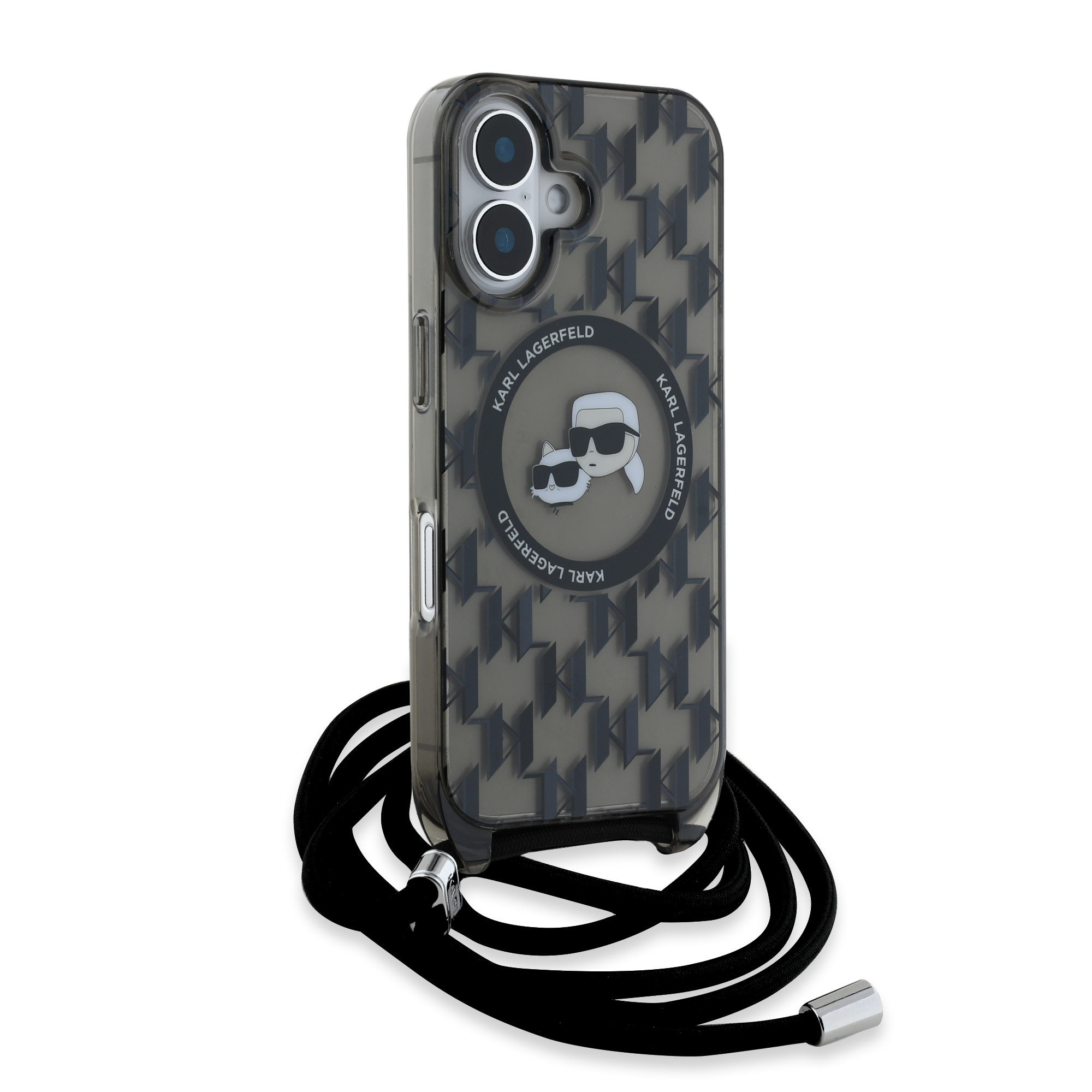 Karl Lagerfeld iPhone 16 hoesje Magsafe IML KC heads - cord - Zwart - detail 2