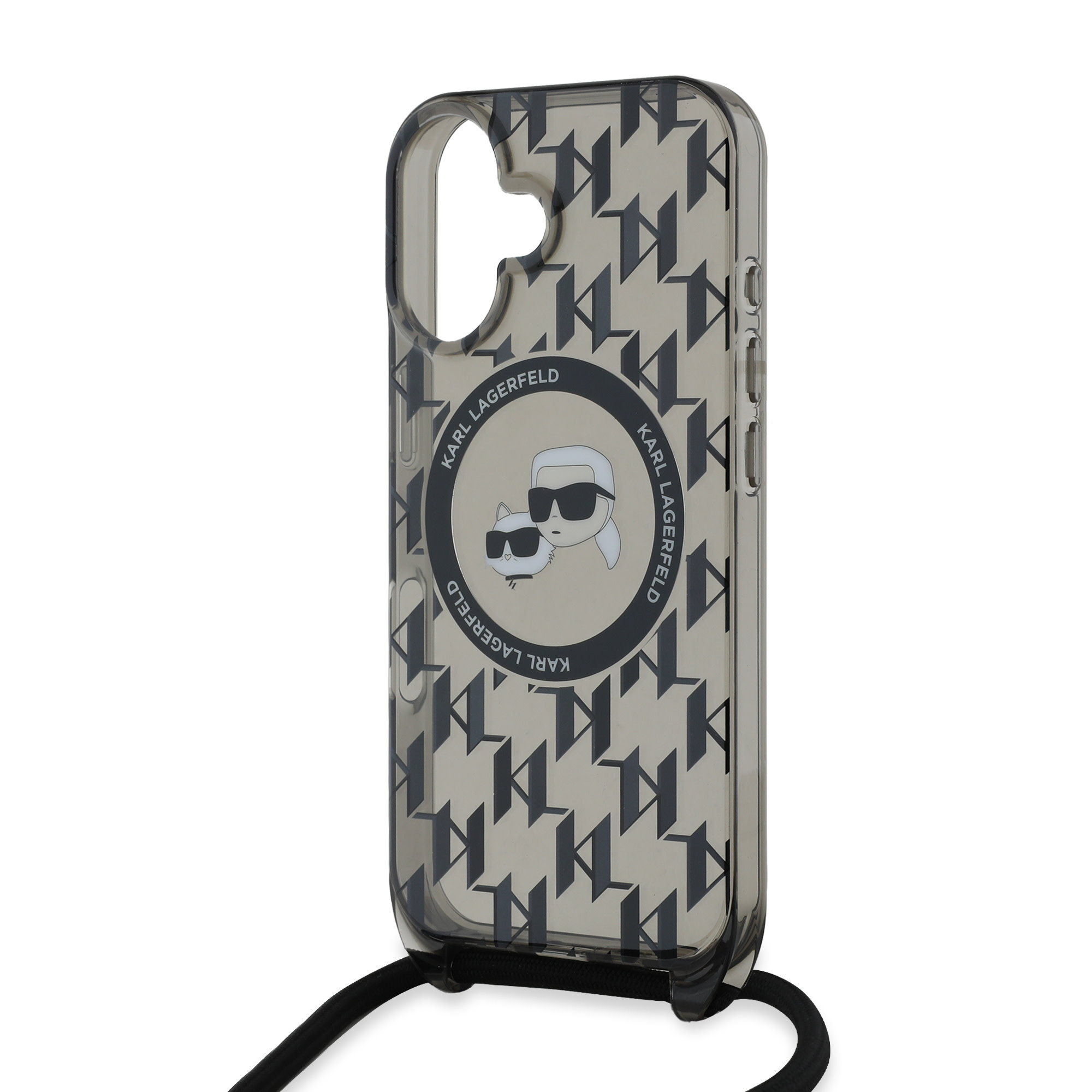 Karl Lagerfeld iPhone 16 hoesje Magsafe IML KC heads - cord - Zwart - detail 4