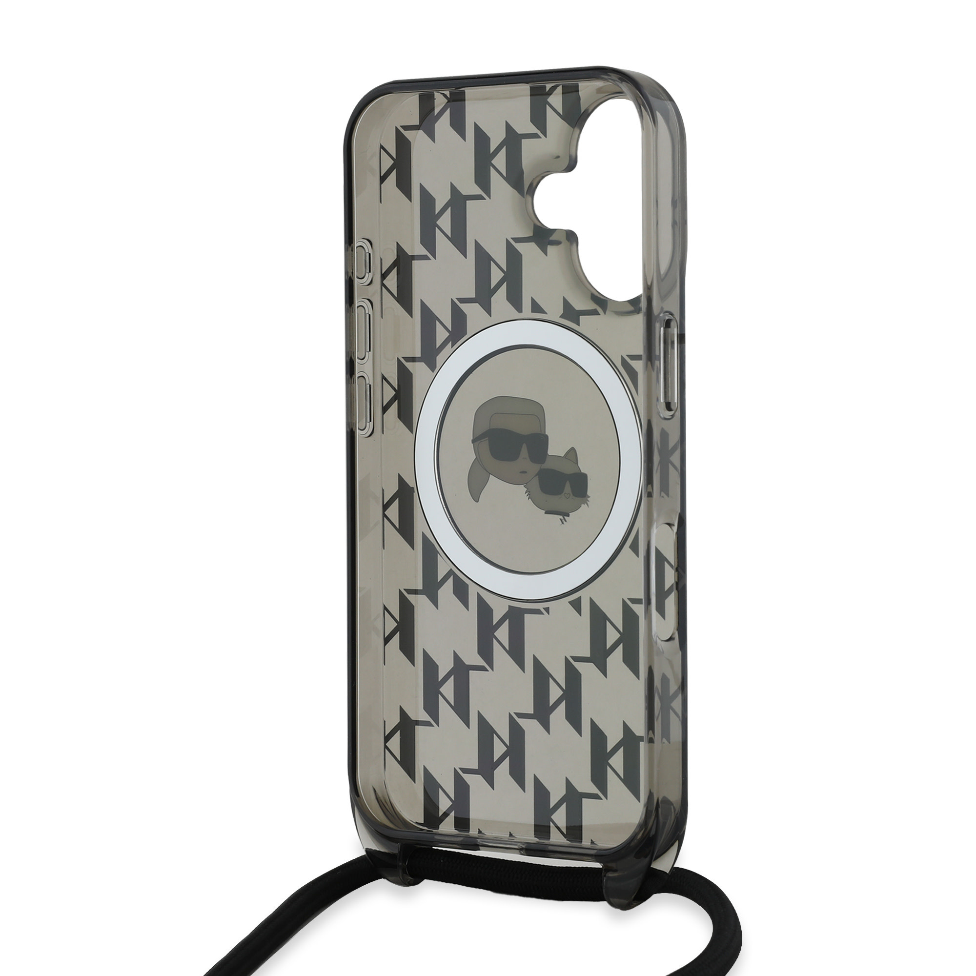 Karl Lagerfeld iPhone 16 hoesje Magsafe IML KC heads - cord - Zwart - detail 5