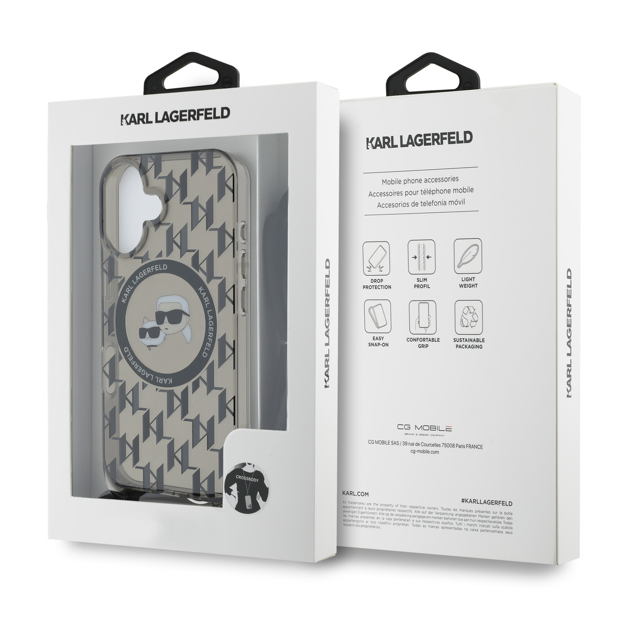 Karl Lagerfeld iPhone 16 hoesje Magsafe IML KC heads - cord - Zwart - detail 6