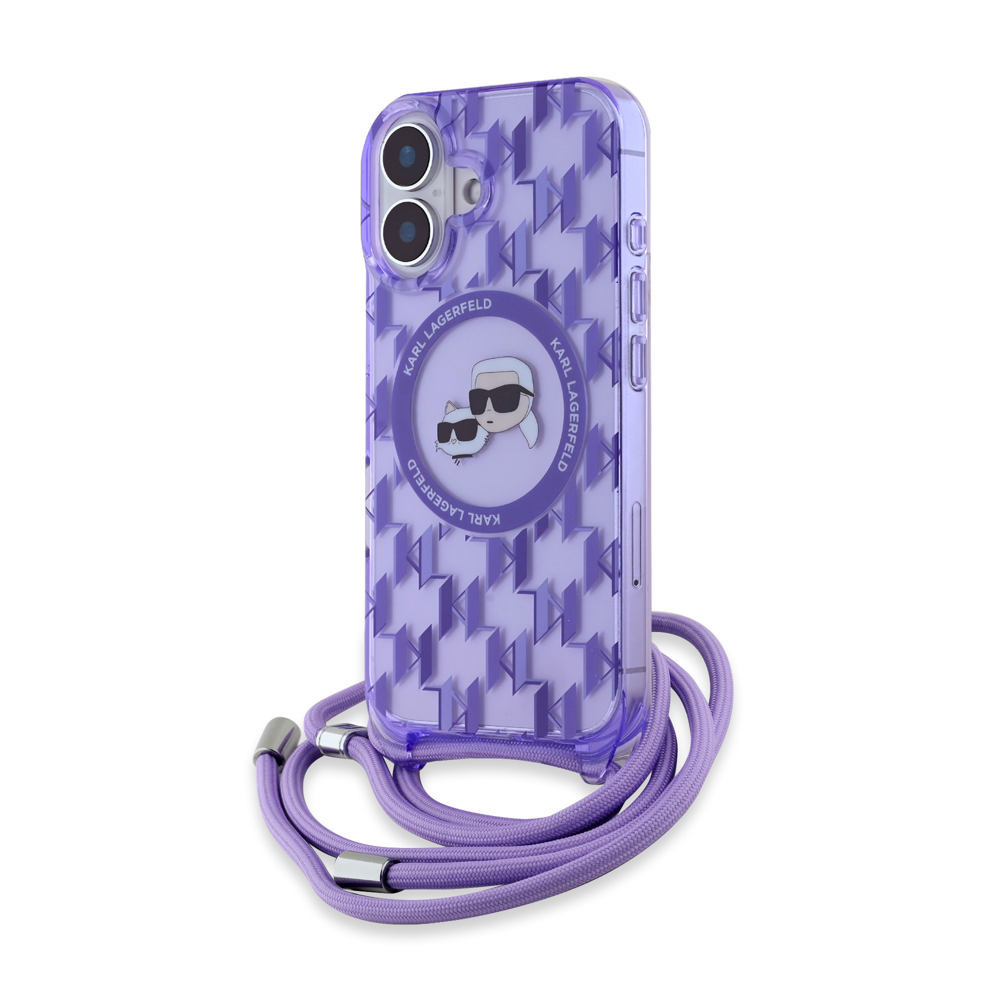 Karl Lagerfeld iPhone 16 hoesje Magsafe IML KC heads - cord - Paars - detail 1