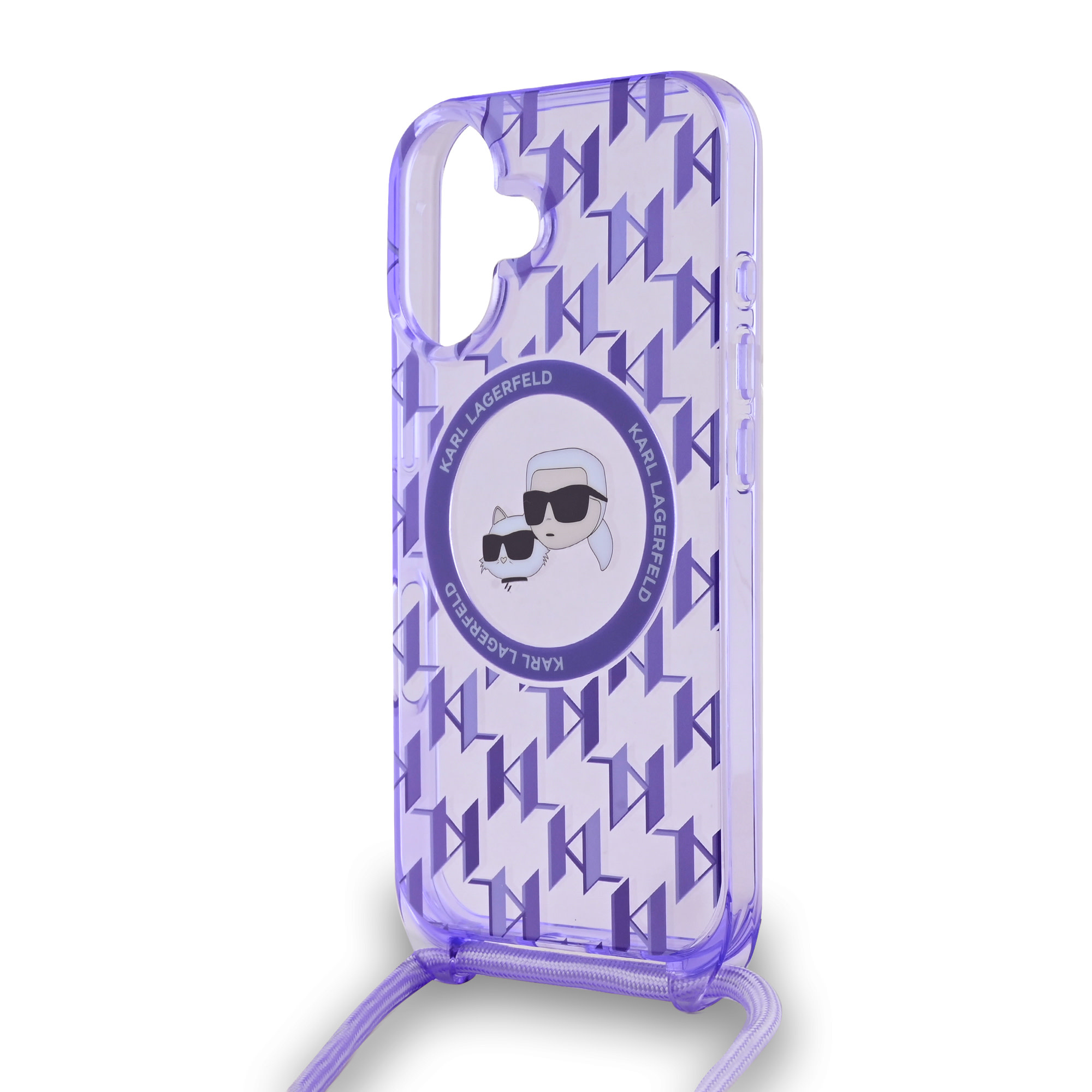 Karl Lagerfeld iPhone 16 hoesje Magsafe IML KC heads - cord - Paars - detail 4