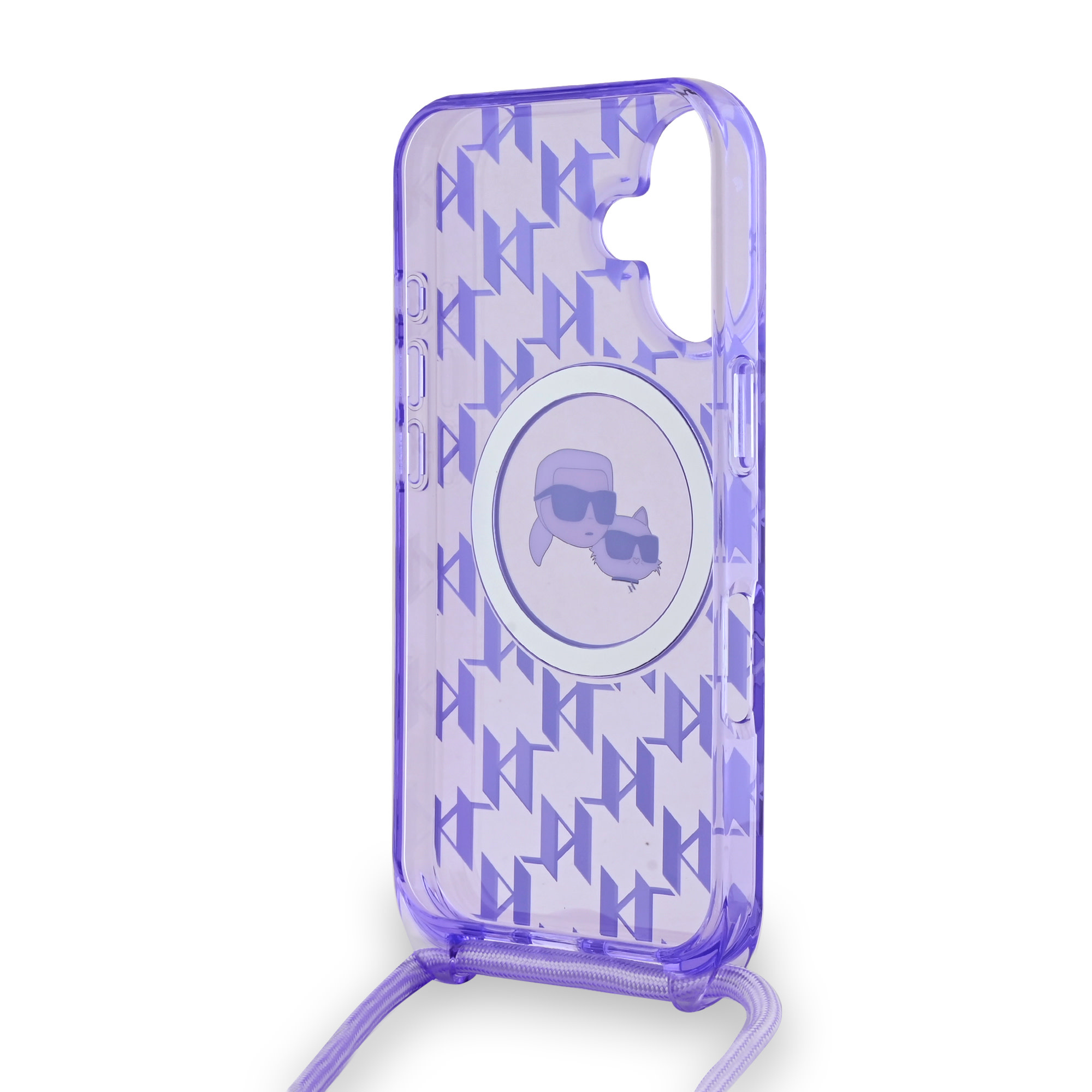 Karl Lagerfeld iPhone 16 hoesje Magsafe IML KC heads - cord - Paars - detail 5