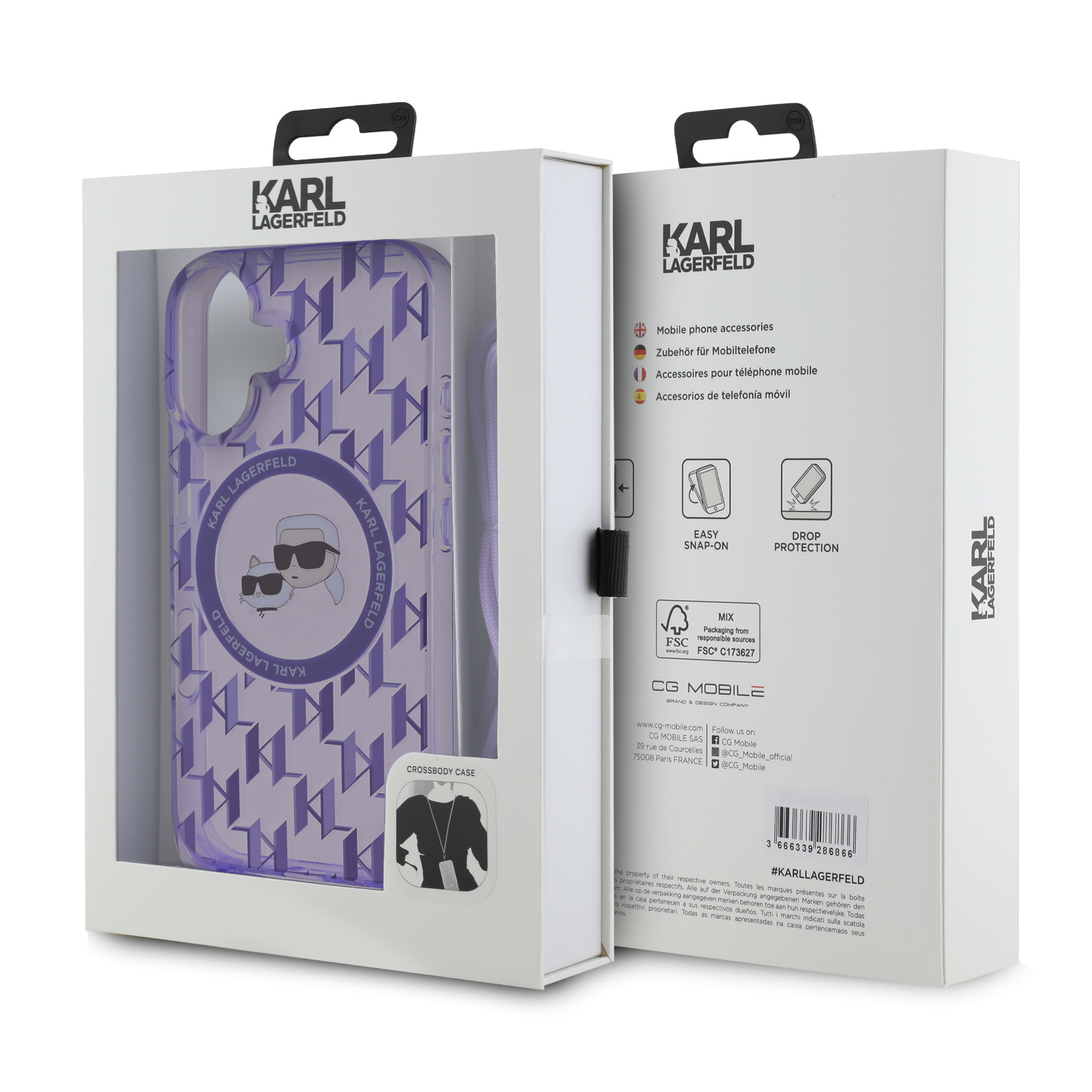 Karl Lagerfeld iPhone 16 hoesje Magsafe IML KC heads - cord - Paars - detail 6