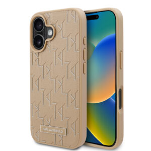 Karl Lagerfeld iPhone 16 hoesje Magsafe PU hot stamp - Beige - productfoto