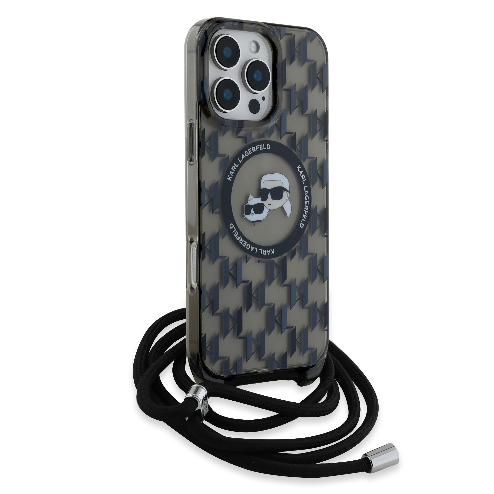 Karl Lagerfeld iPhone 16 Pro Max hoesje Magsafe IML KC heads - cord - Zwart - detail 2