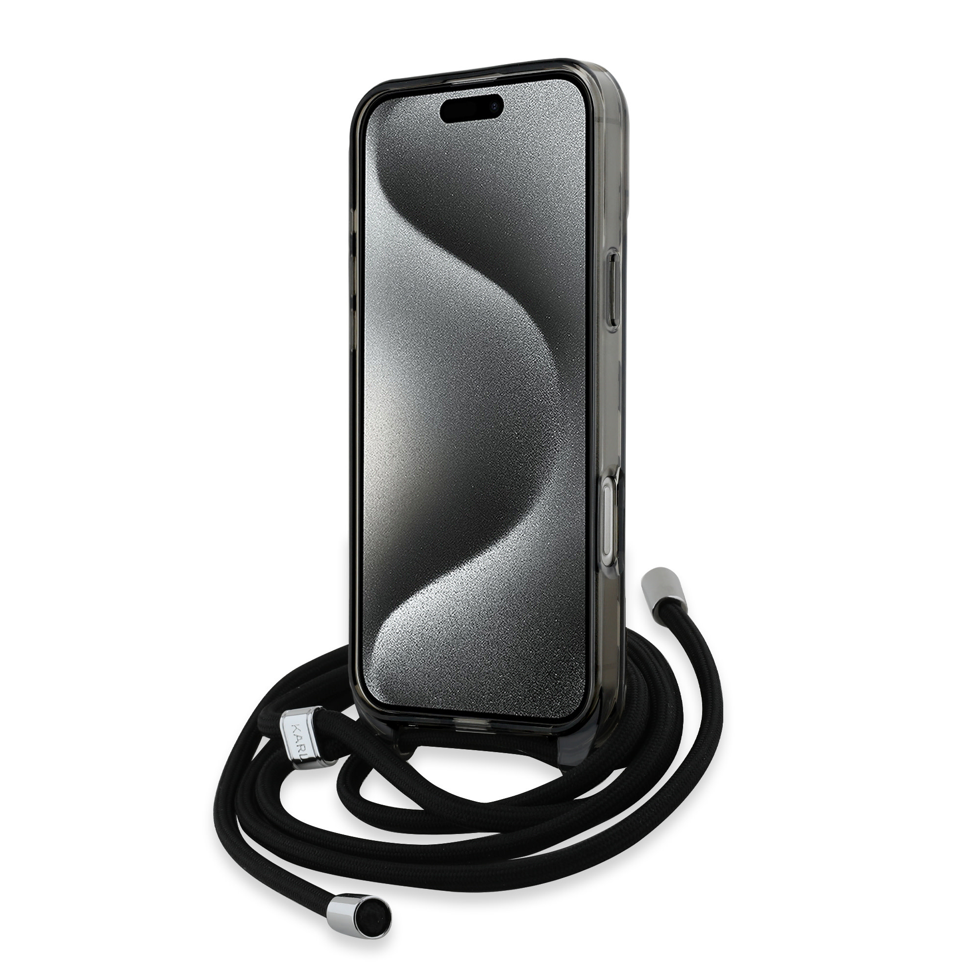 Karl Lagerfeld iPhone 16 Pro Max hoesje Magsafe IML KC heads - cord - Zwart - detail 3