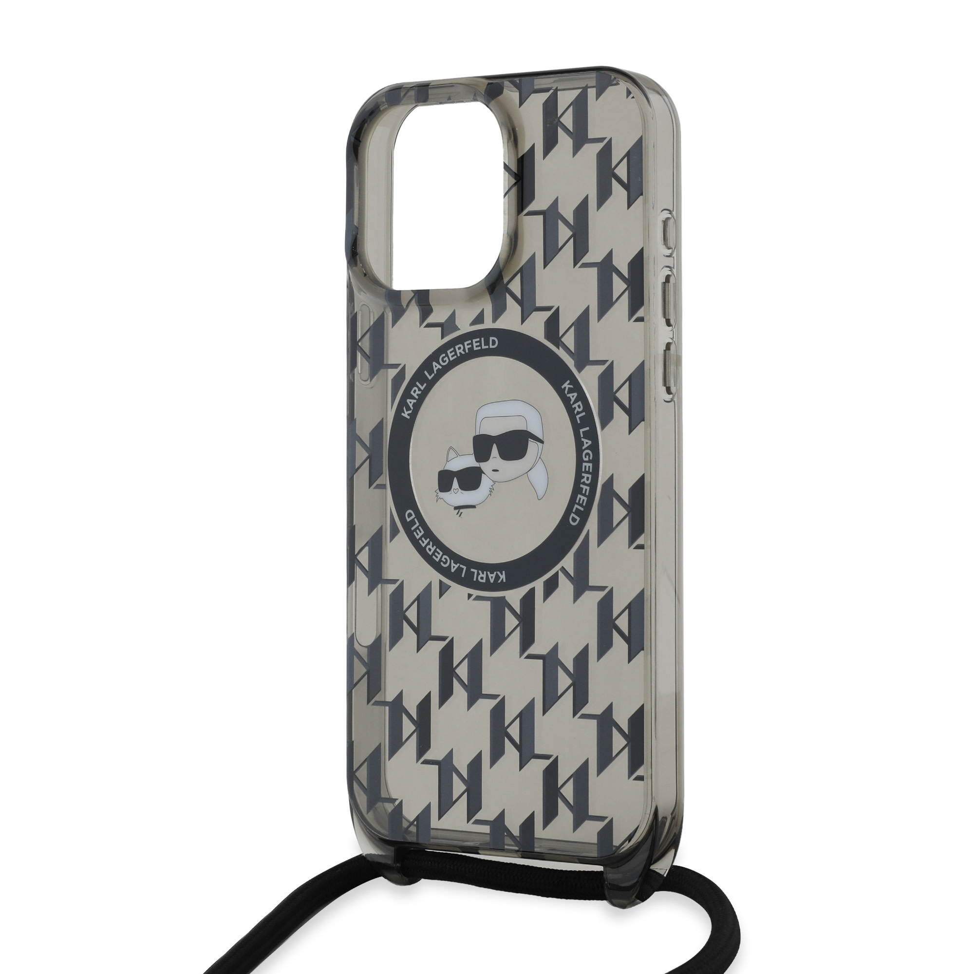 Karl Lagerfeld iPhone 16 Pro Max hoesje Magsafe IML KC heads - cord - Zwart - detail 4