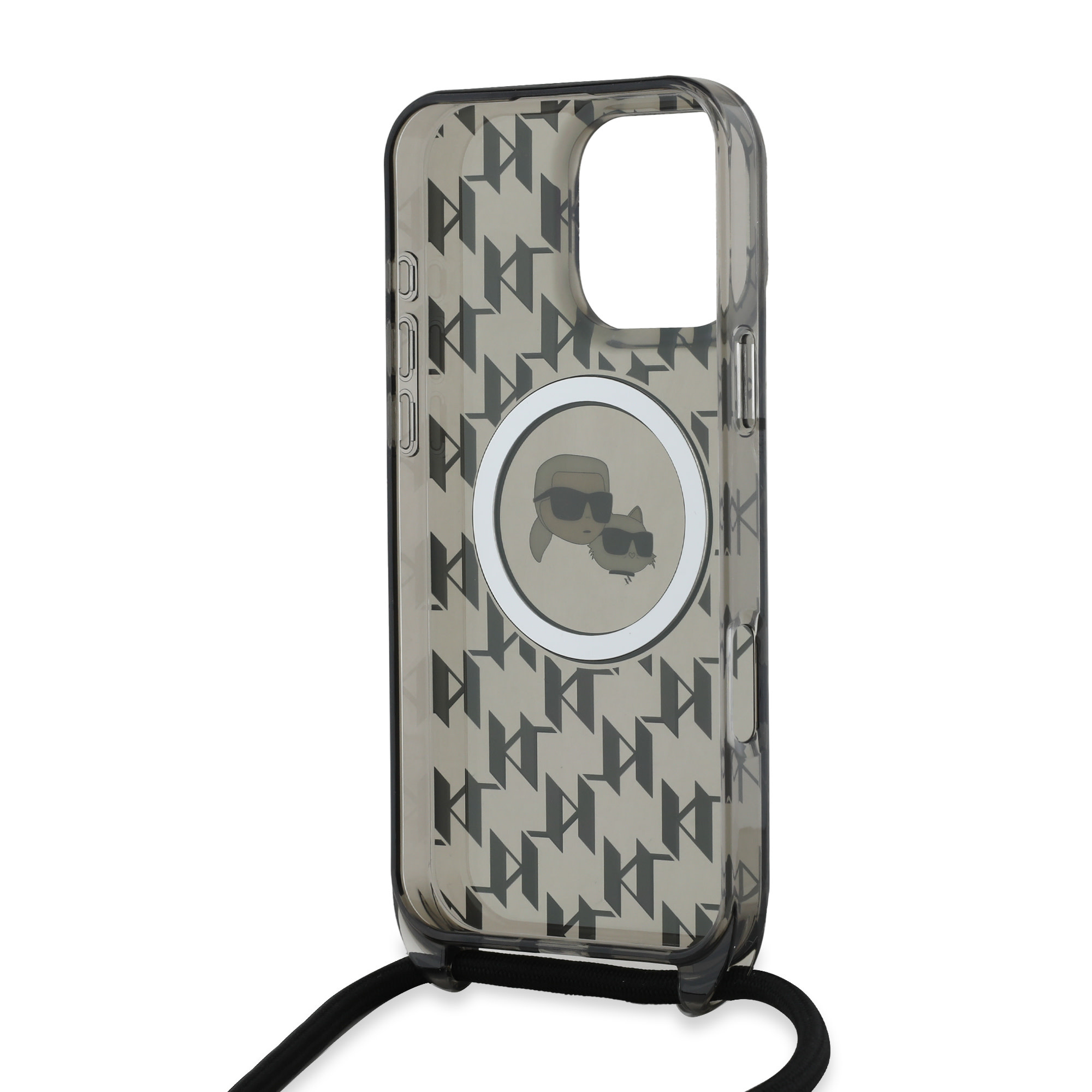Karl Lagerfeld iPhone 16 Pro Max hoesje Magsafe IML KC heads - cord - Zwart - detail 5