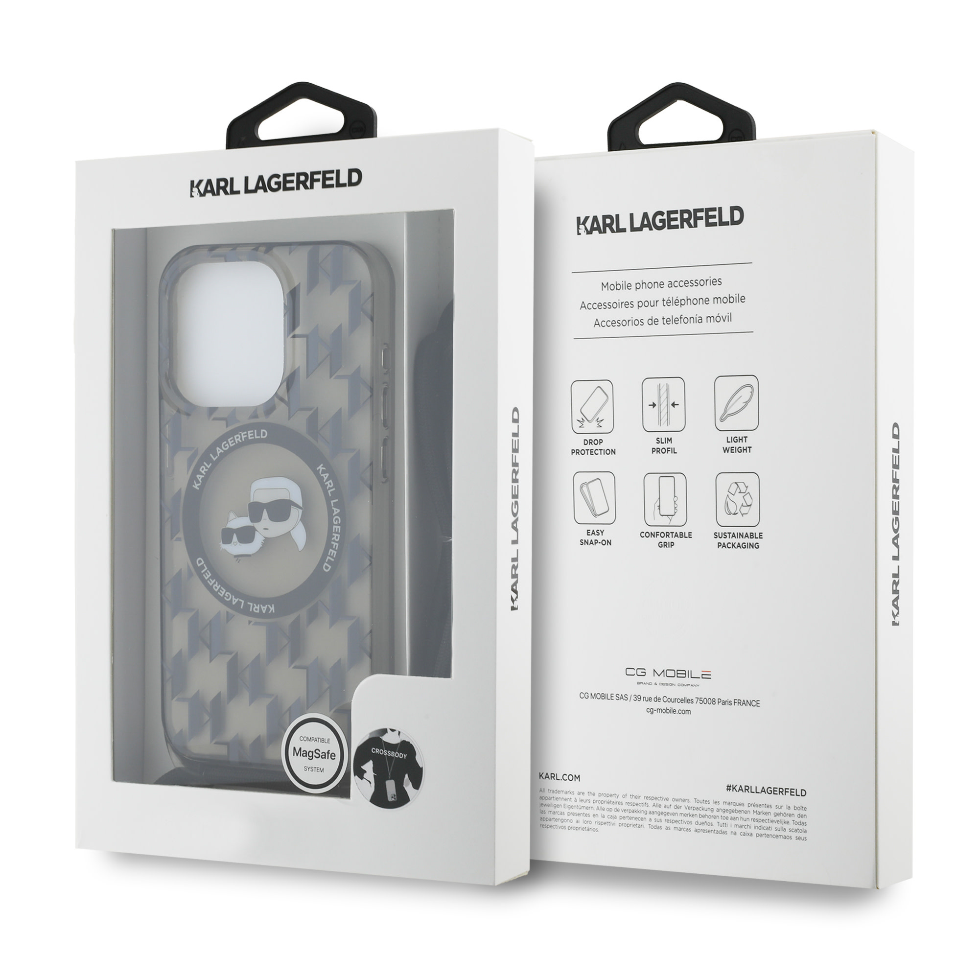 Karl Lagerfeld iPhone 16 Pro Max hoesje Magsafe IML KC heads - cord - Zwart - detail 6