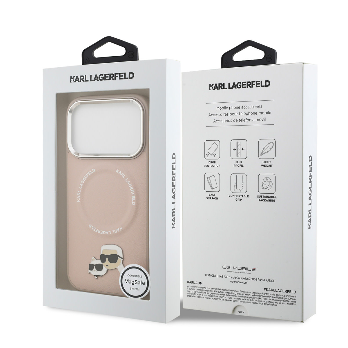 Karl lagerfeld iPhone 17 Pro hoesje - MagSafe - K&C Pins - Roze - detail 7
