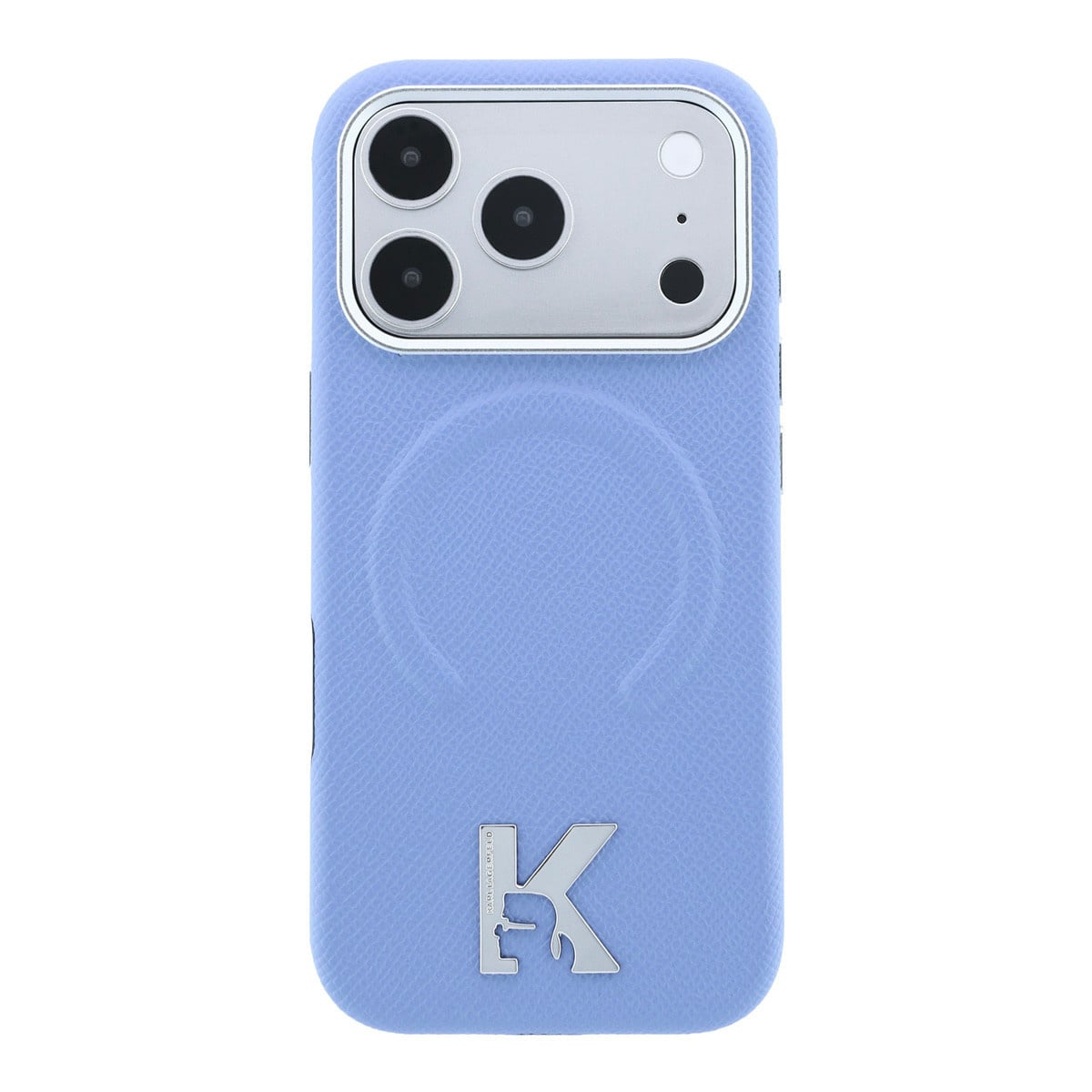 Karl iPhone 18 Pro Case hard shell - MagSafe - SW - grained PU - embossed ring - Kameo logo Lichtblauw - detail 2