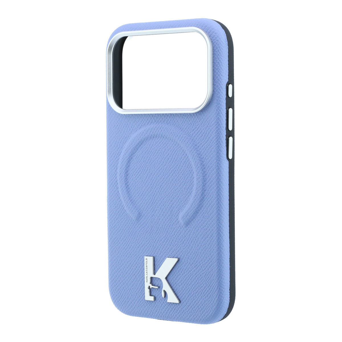 Karl iPhone 18 Pro Case hard shell - MagSafe - SW - grained PU - embossed ring - Kameo logo Lichtblauw - detail 5