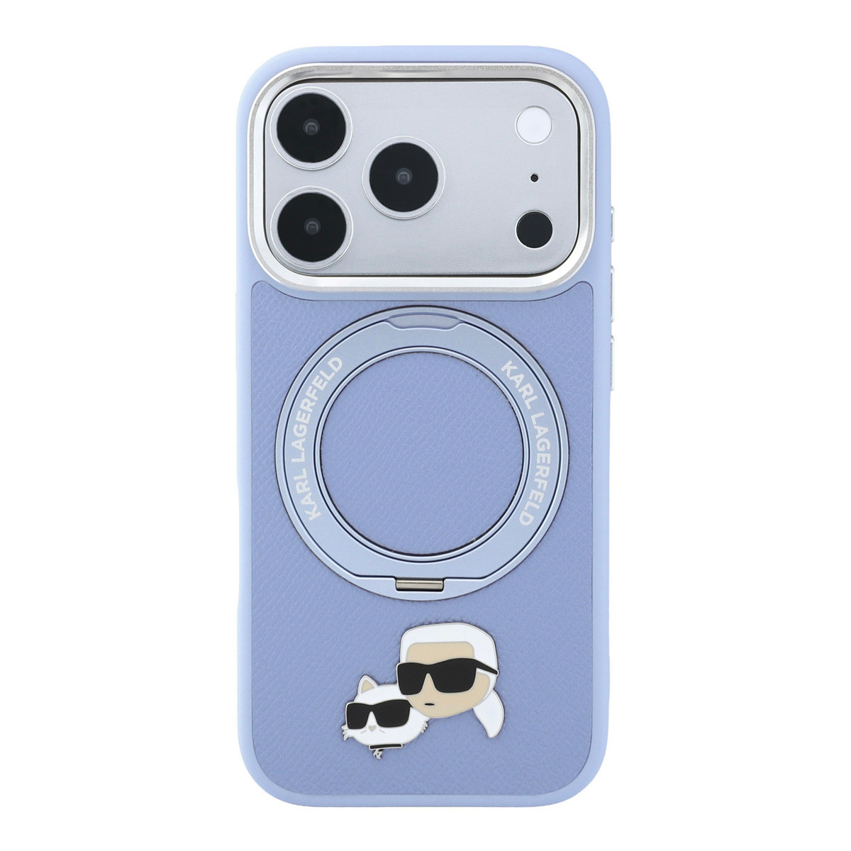 Karl iPhone 18 Pro Case hard shell - MagSafe - PU - 360-degree ring stand - KC Heads pin Lichtblauw - detail 2