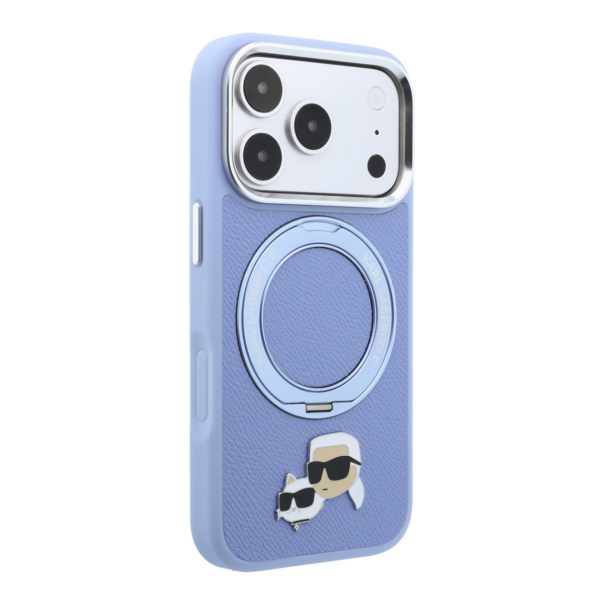 Karl iPhone 18 Pro Case hard shell - MagSafe - PU - 360-degree ring stand - KC Heads pin Lichtblauw - detail 3