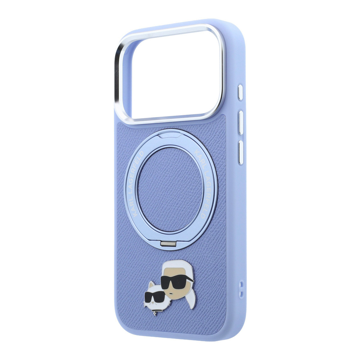 Karl iPhone 18 Pro Case hard shell - MagSafe - PU - 360-degree ring stand - KC Heads pin Lichtblauw - detail 5