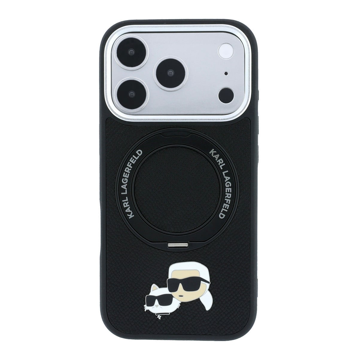 Karl iPhone 18 Pro Case hard shell - MagSafe - PU - 360-degree ring stand - KC Heads pin Zwart - detail 2
