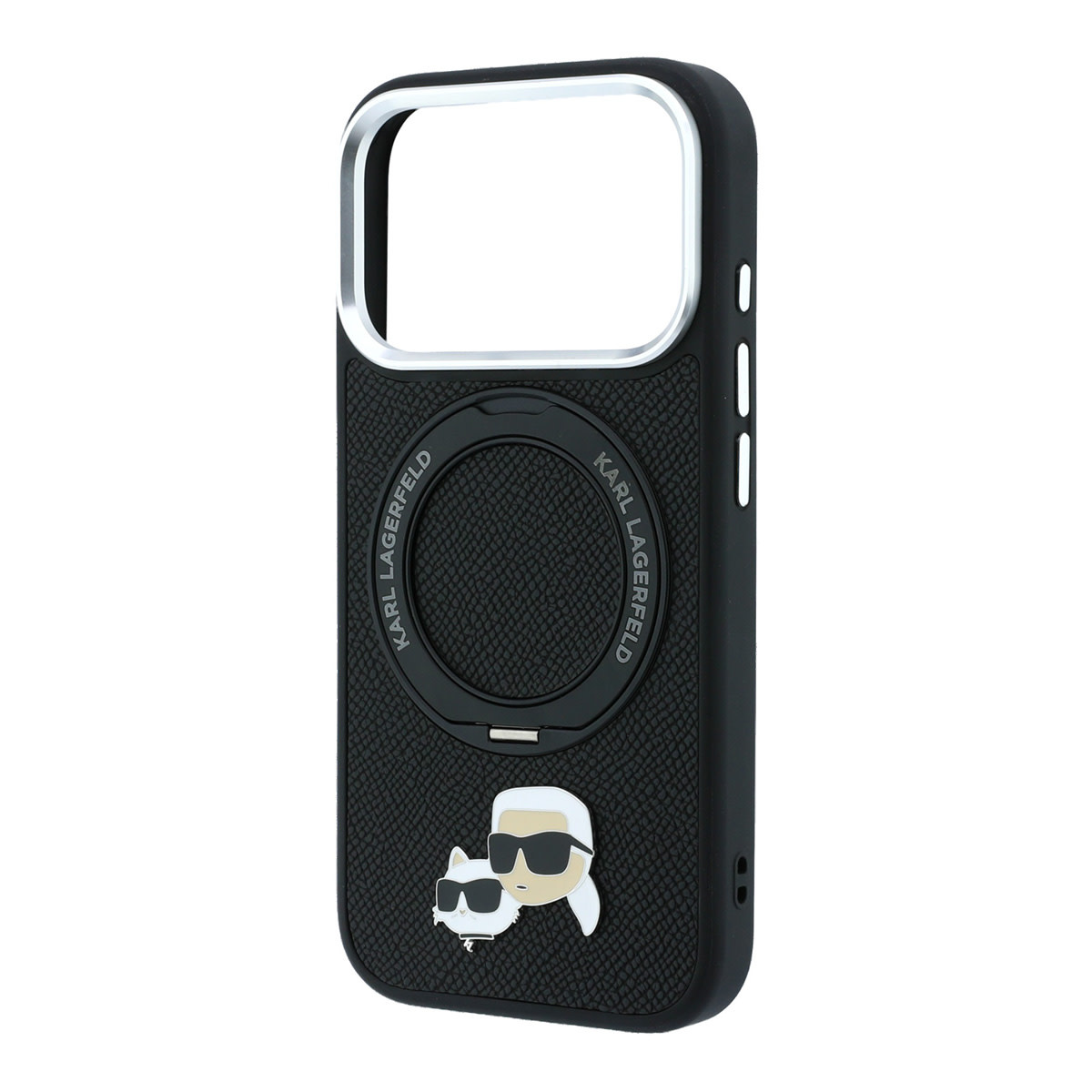 Karl iPhone 18 Pro Case hard shell - MagSafe - PU - 360-degree ring stand - KC Heads pin Zwart - detail 5