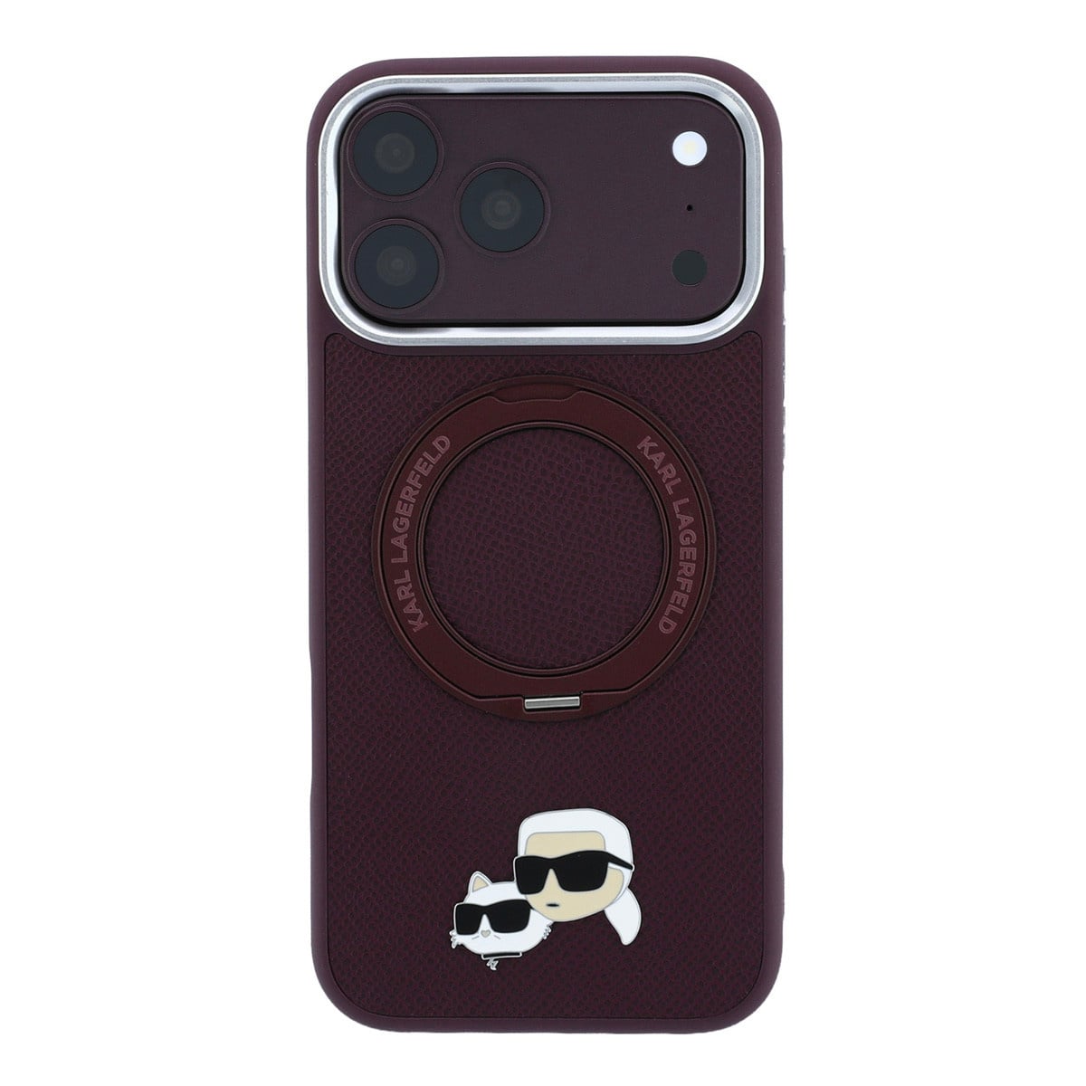Karl iPhone 18 Pro Case hard shell - MagSafe - PU - 360-degree ring stand - KC Heads pin Bordeauxrood - detail 2