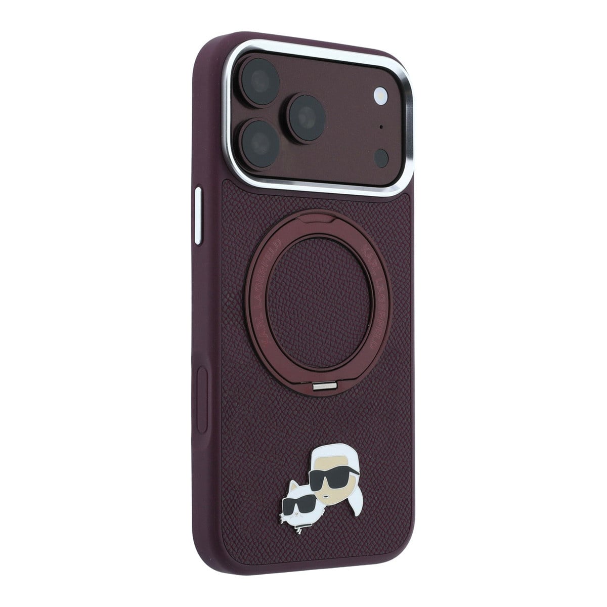 Karl iPhone 18 Pro Case hard shell - MagSafe - PU - 360-degree ring stand - KC Heads pin Bordeauxrood - detail 3
